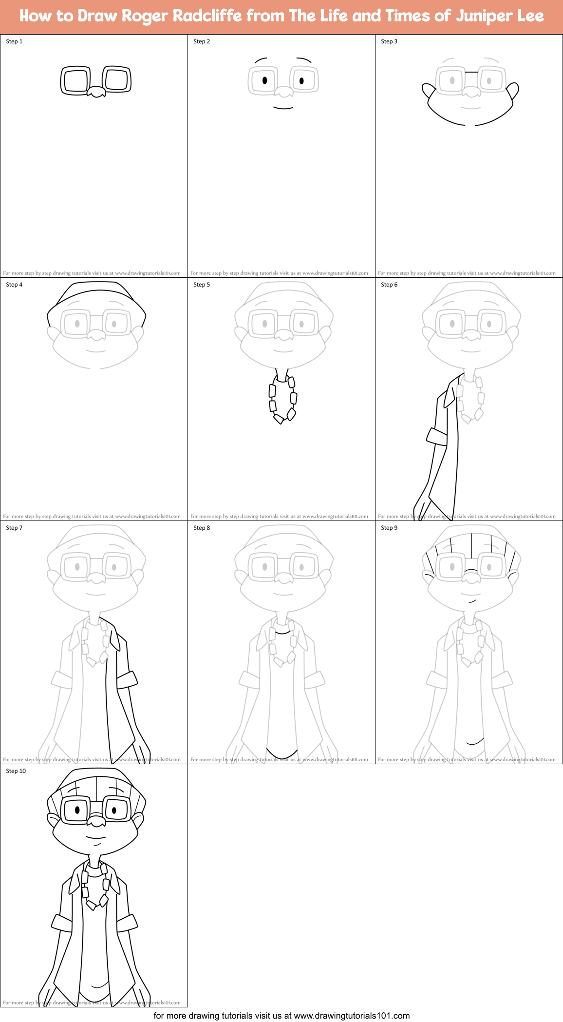 How to Draw Roger Radcliffe from The Life and Times of Juniper Lee Printable Step by Step