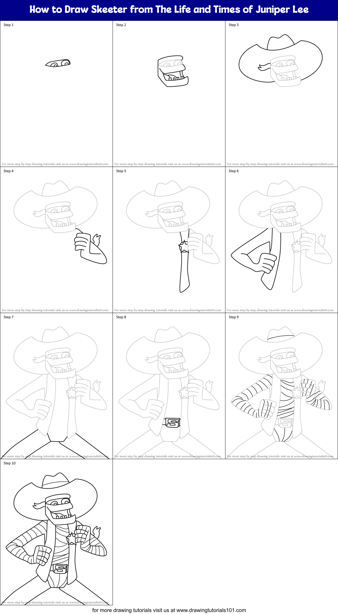 How to Draw Skeeter from The Life and Times of Juniper Lee Printable Step by Step