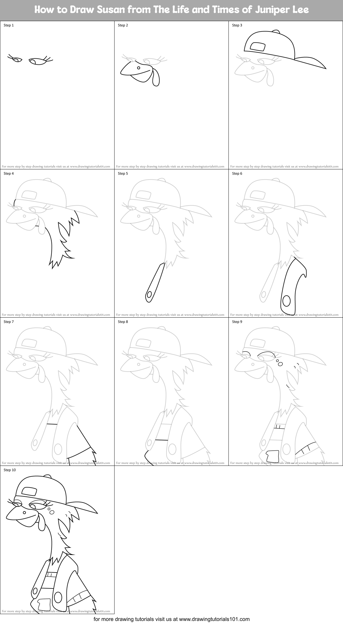 How to Draw Susan from The Life and Times of Juniper Lee Printable Step by Step