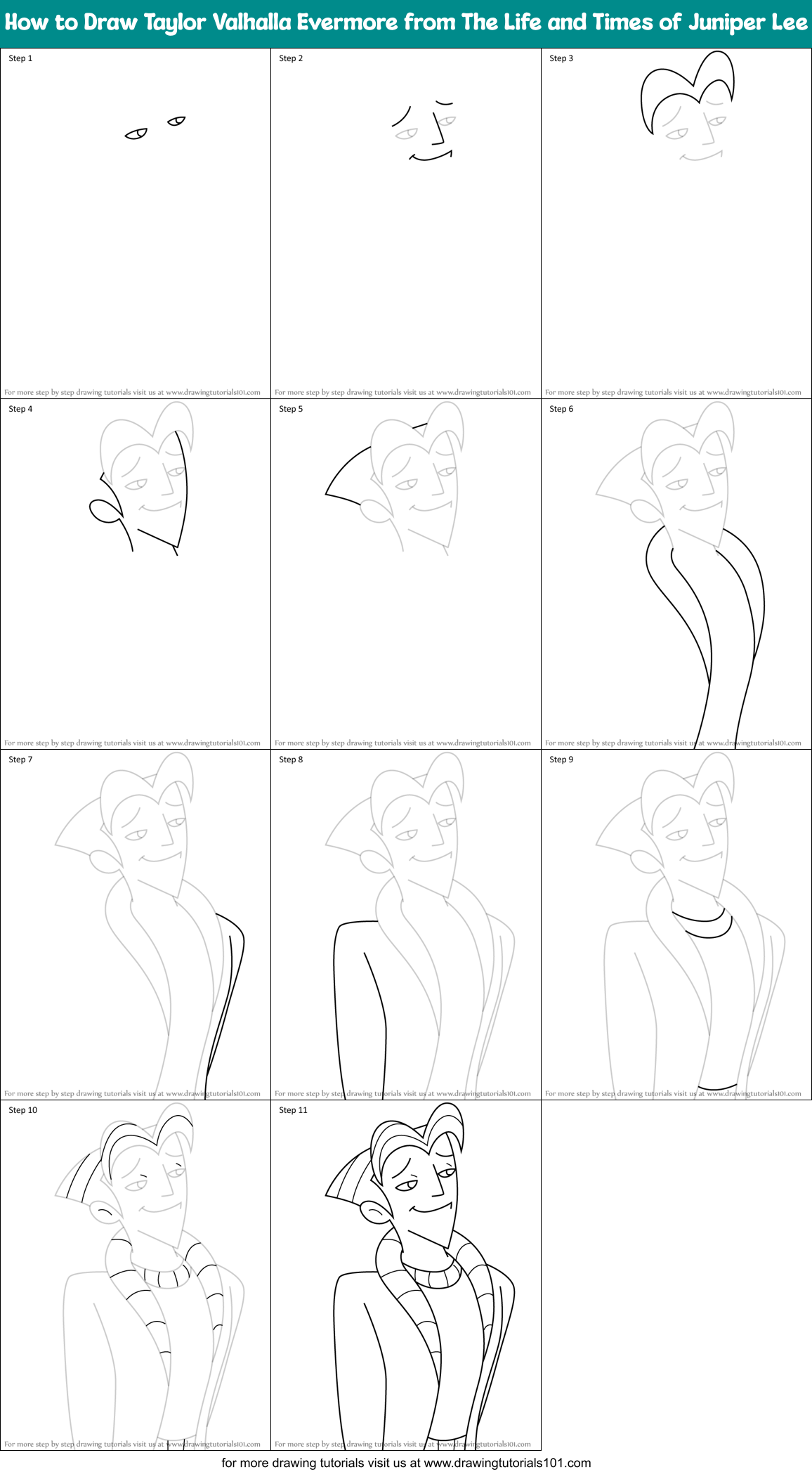 How to Draw Taylor Valhalla Evermore from The Life and Times of Juniper Lee Printable Step by Step