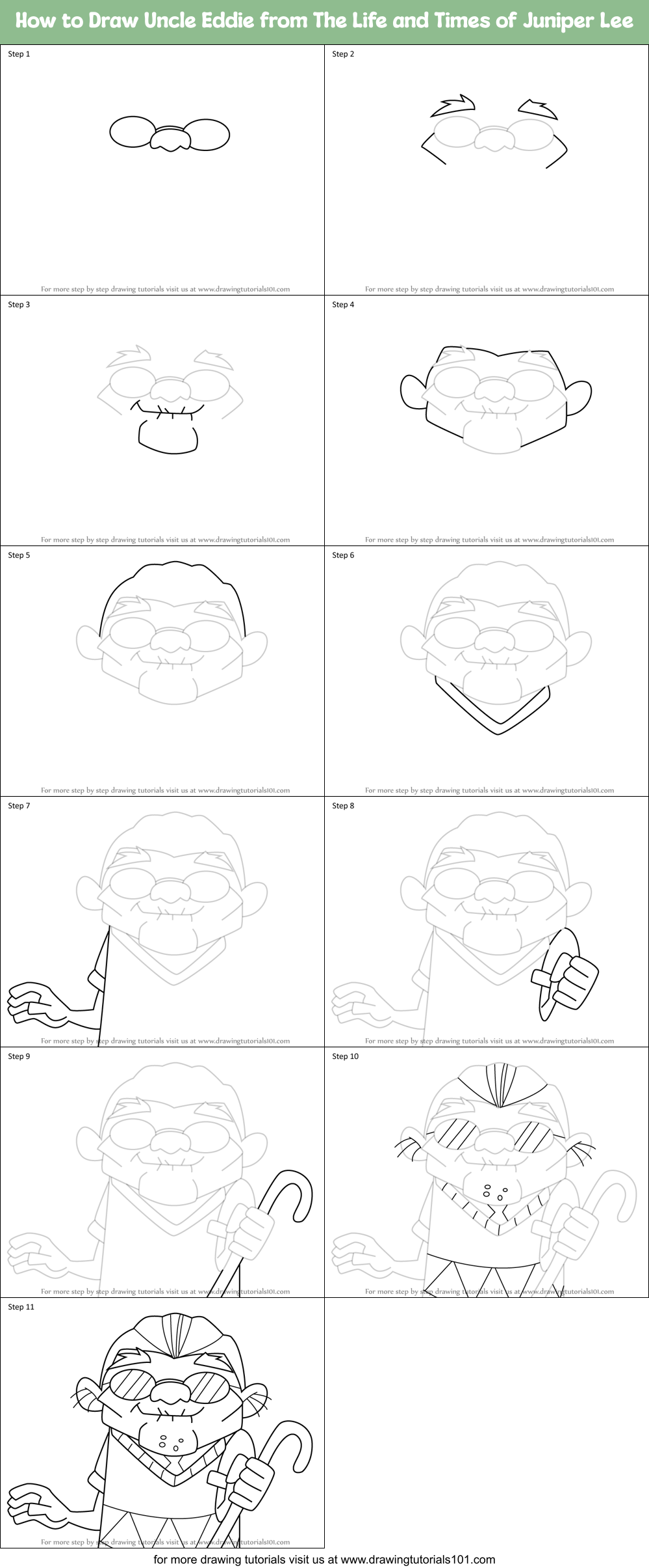How to Draw Uncle Eddie from The Life and Times of Juniper Lee Printable Step by Step