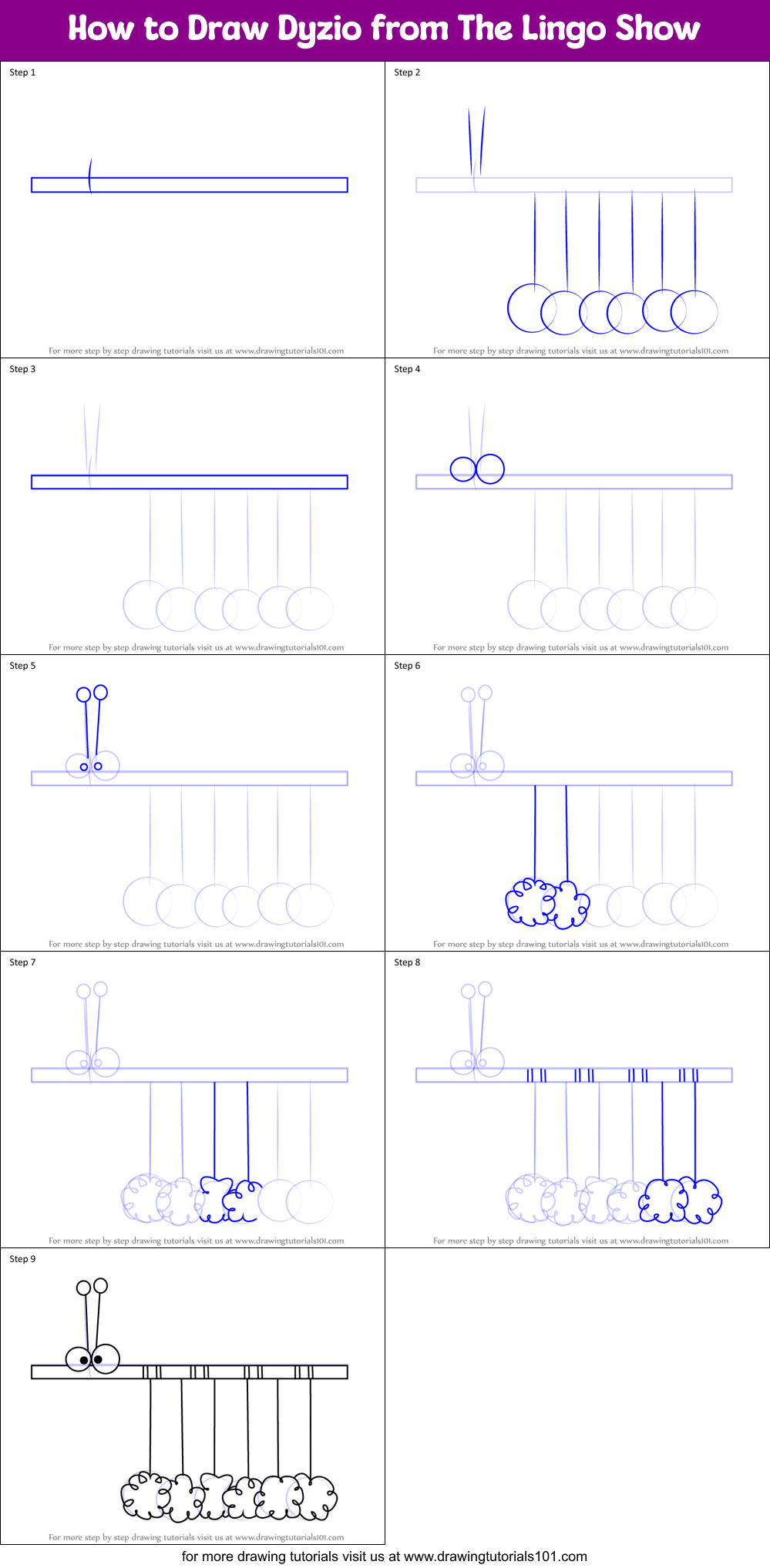 How to Draw Dyzio from The Lingo Show Printable Step by Step
