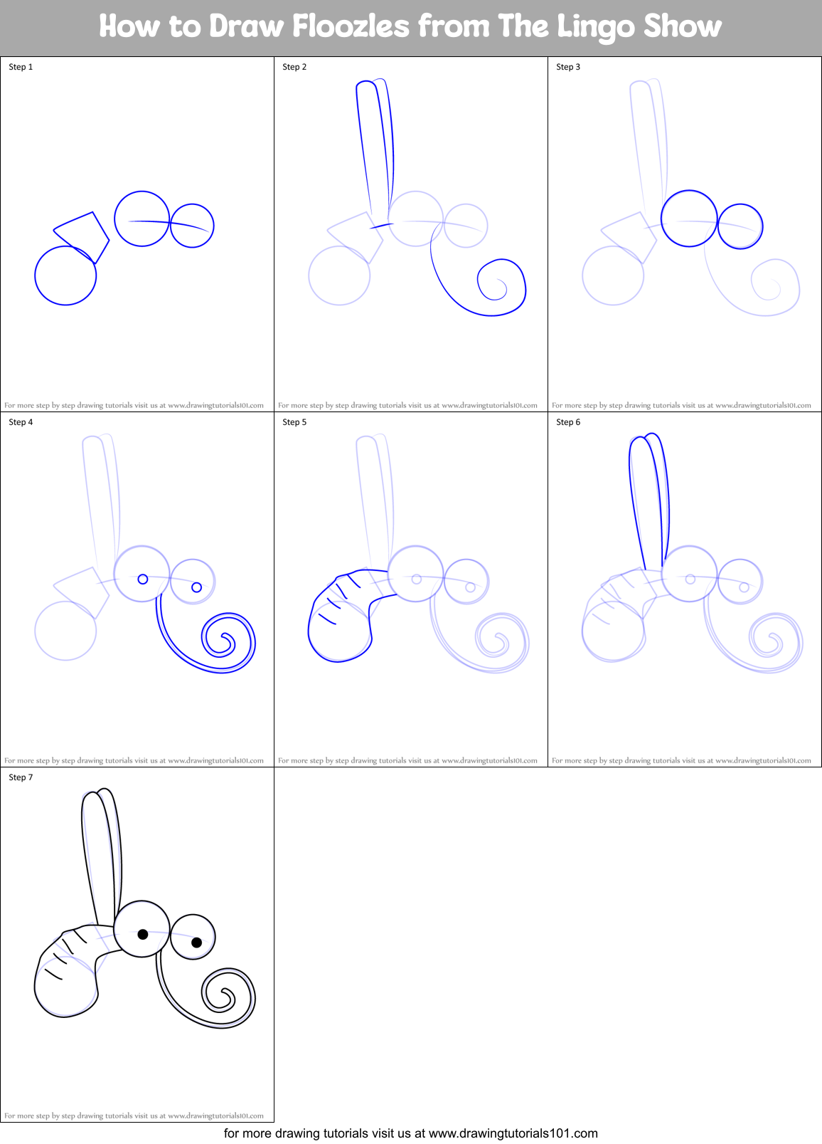 How to Draw Floozles from The Lingo Show Printable Step by Step