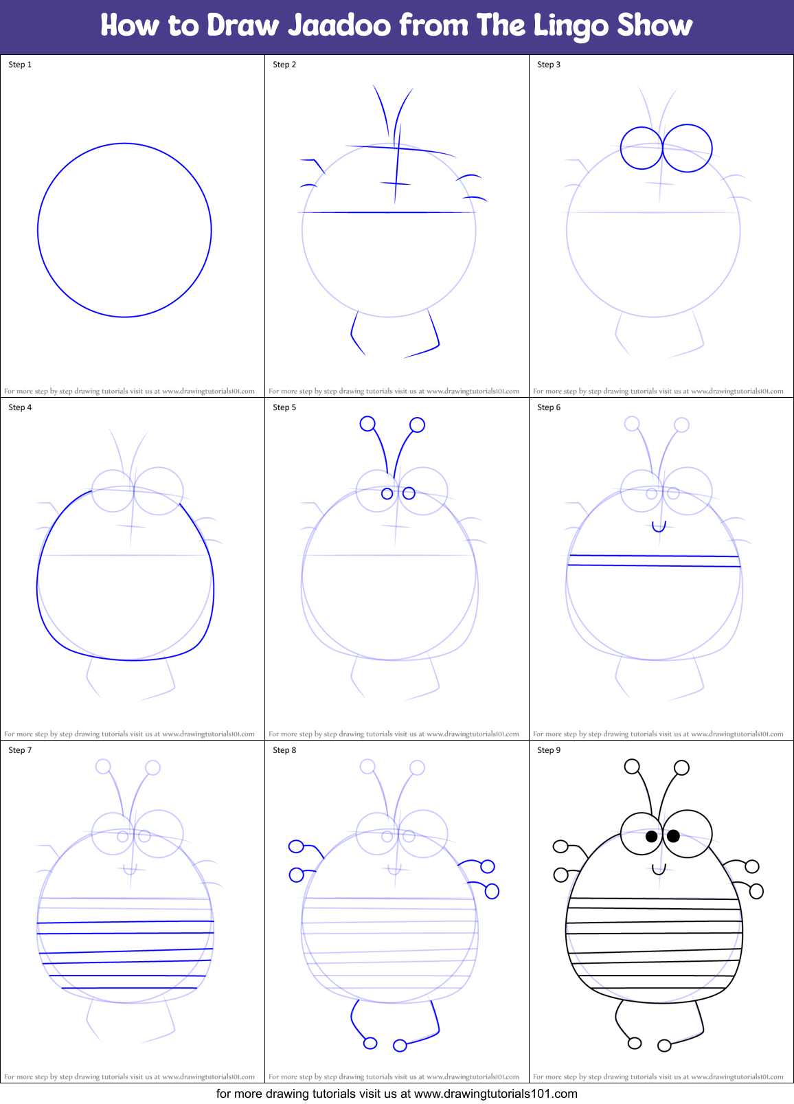 How to Draw Jaadoo from The Lingo Show Printable Step by Step