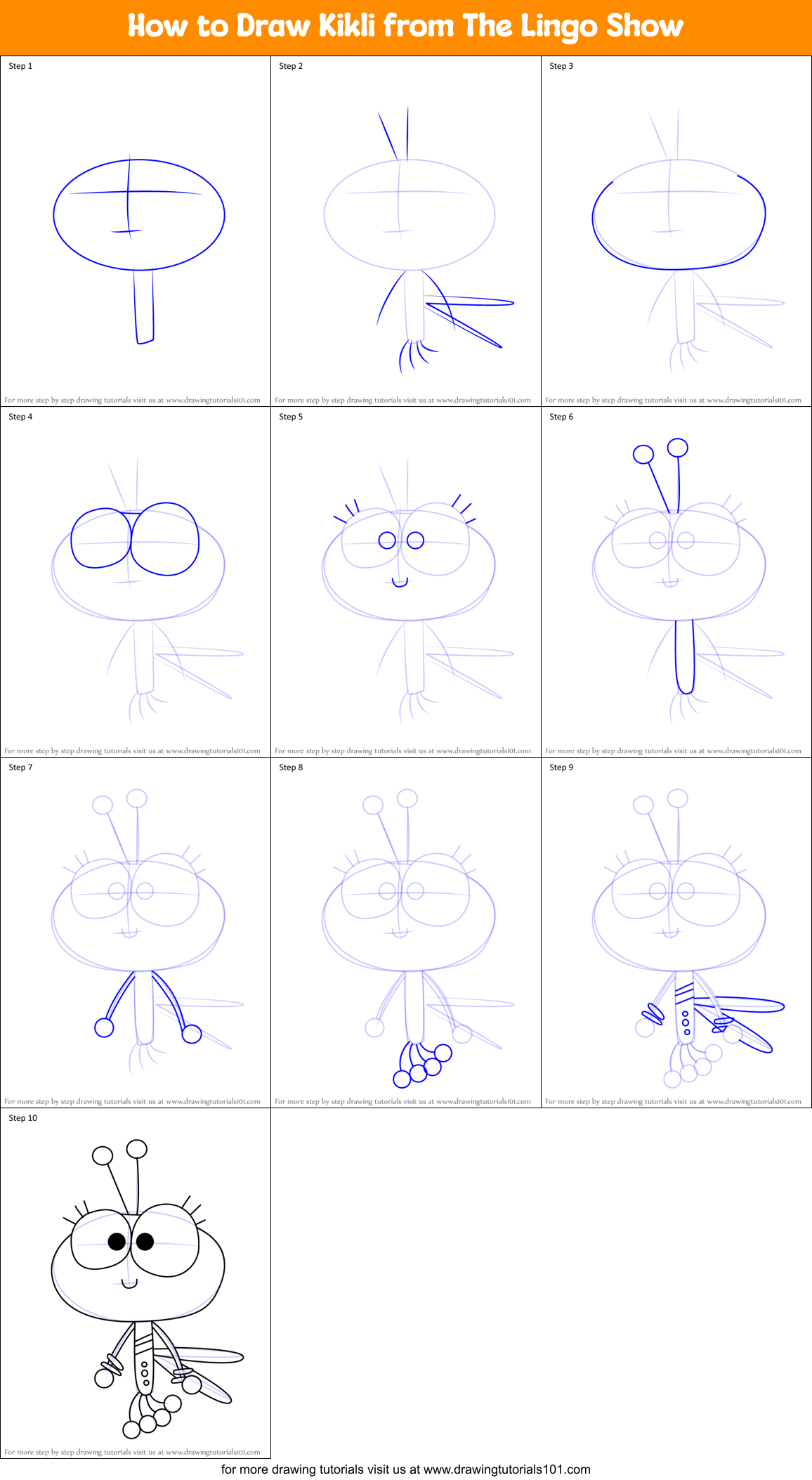 How to Draw Kikli from The Lingo Show Printable Step by Step