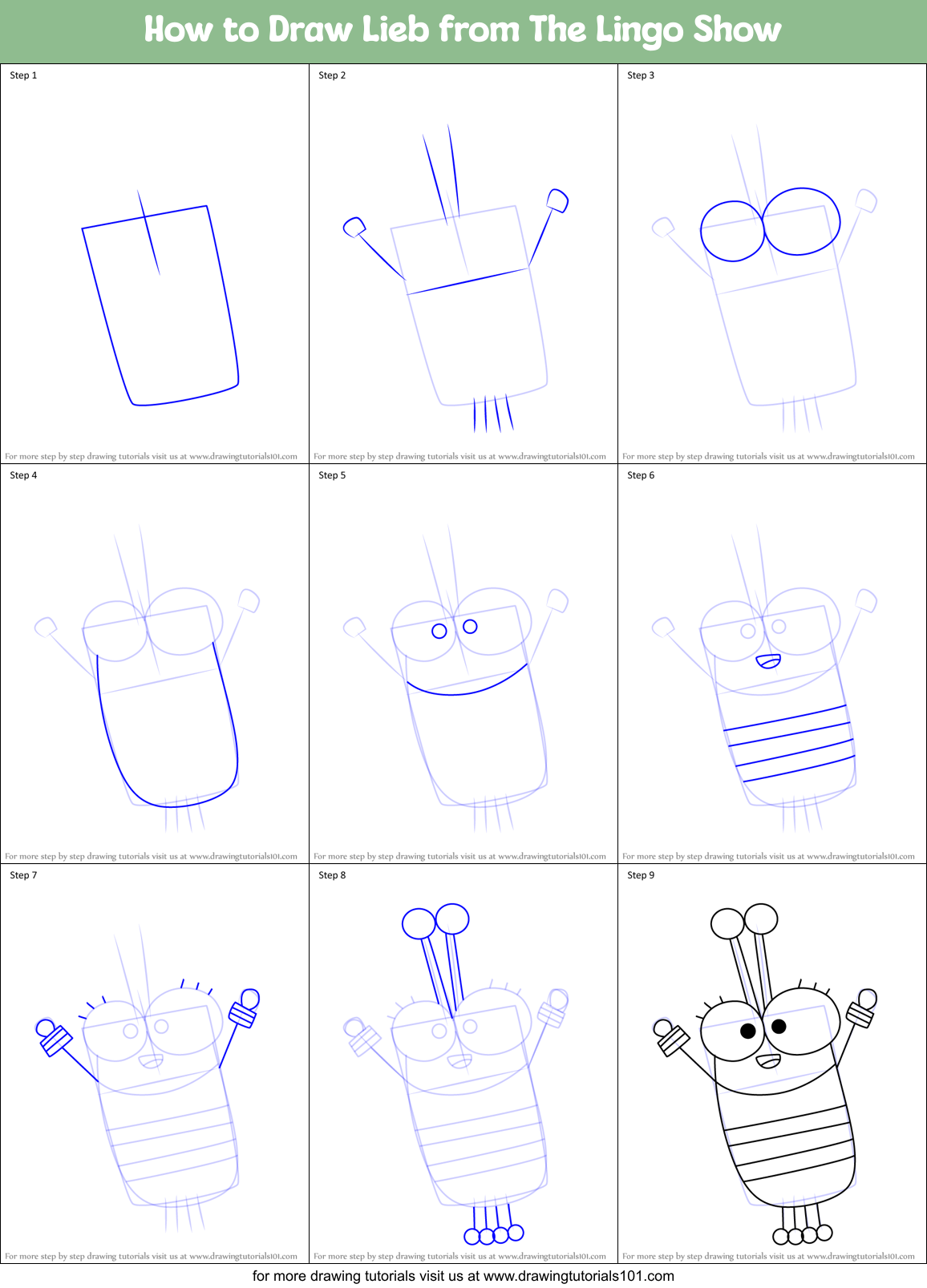 How to Draw Lieb from The Lingo Show Printable Step by Step