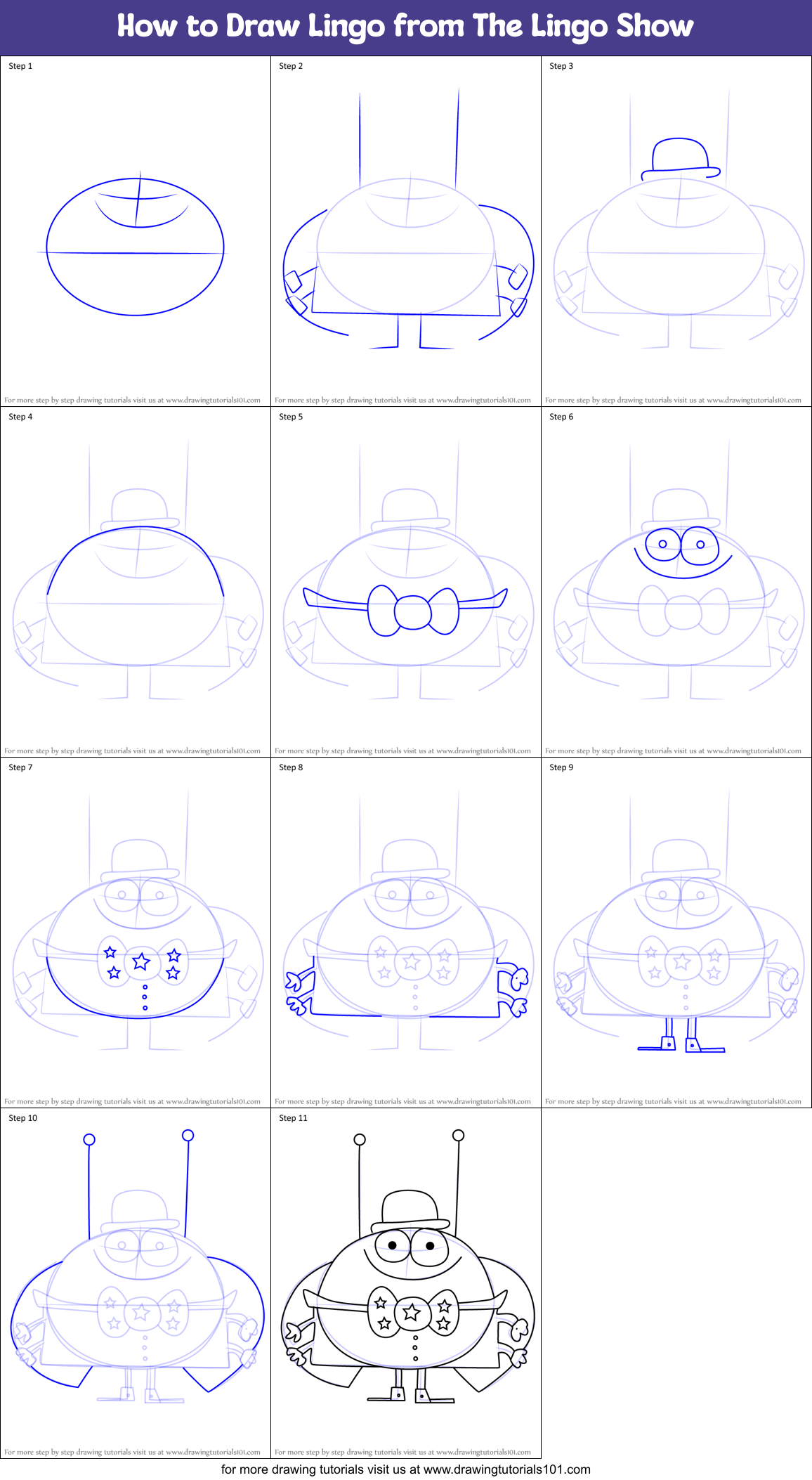 How to Draw Lingo from The Lingo Show Printable Step by Step