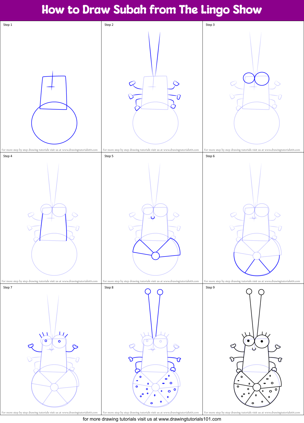 How to Draw Subah from The Lingo Show Printable Step by Step