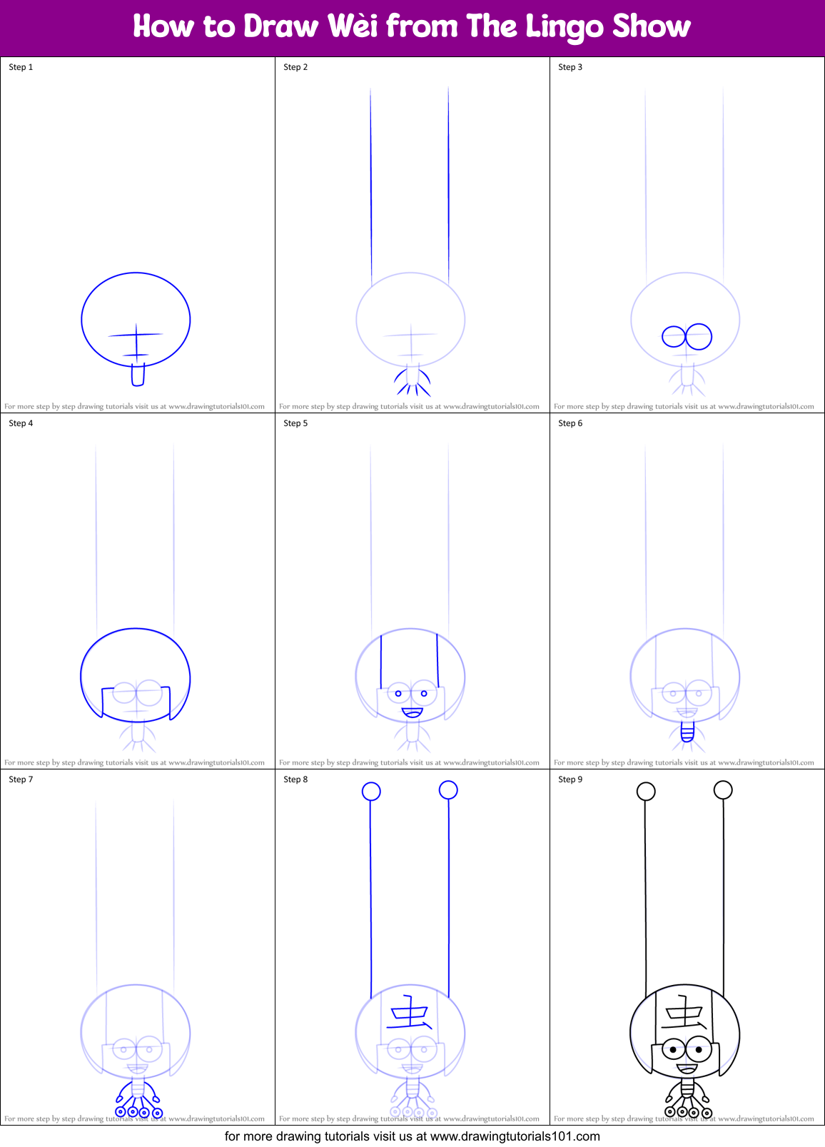 How to Draw Wèi from The Lingo Show Printable Step by Step