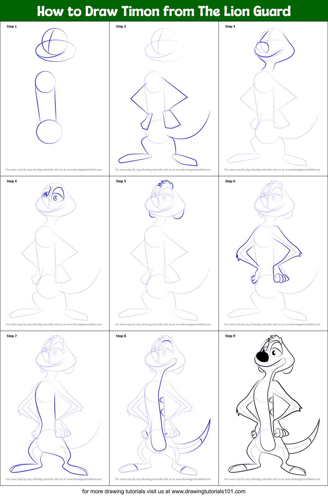 How to Draw Timon from The Lion Guard Printable Step by Step