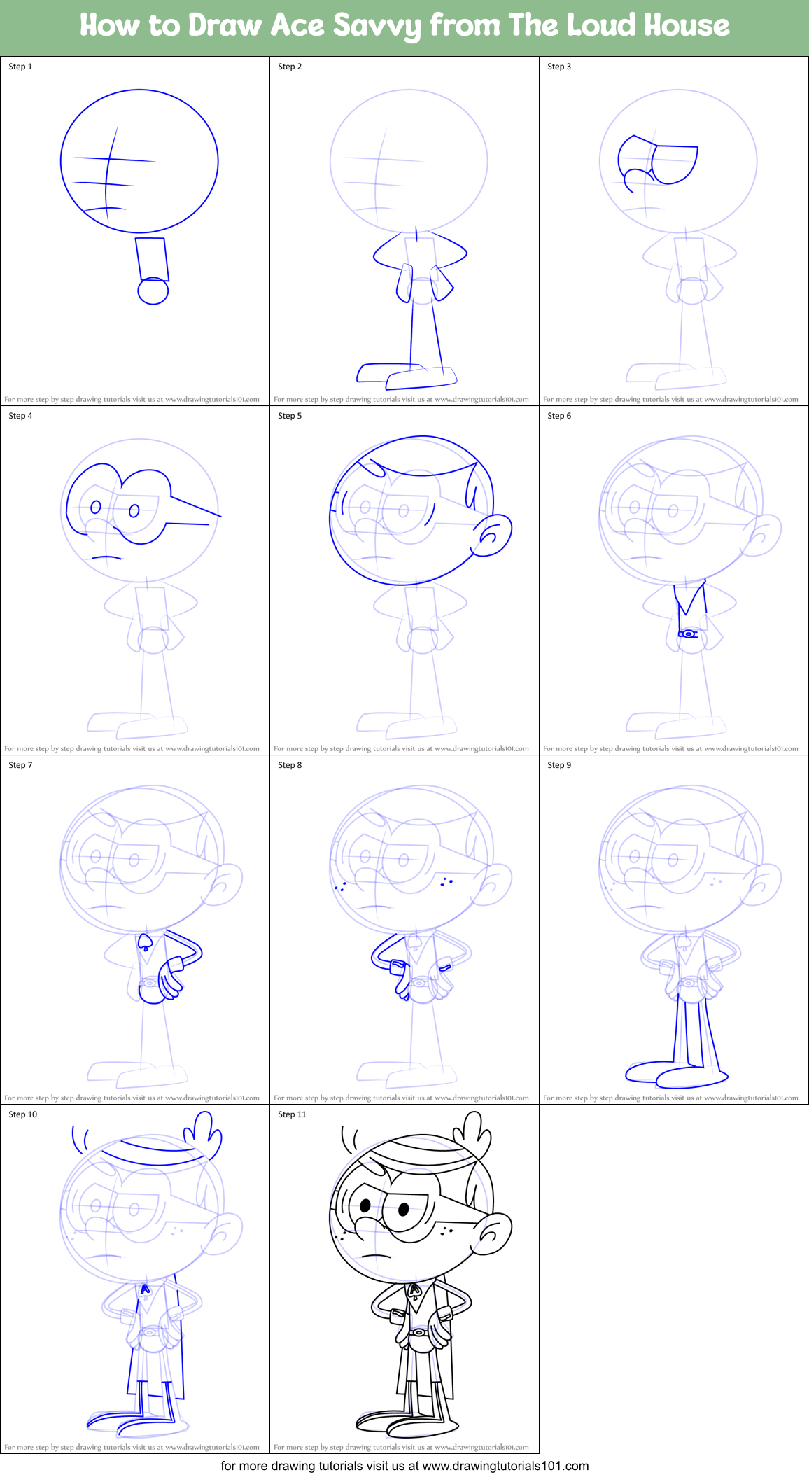 How to Draw Ace Savvy from The Loud House Printable Step by Step