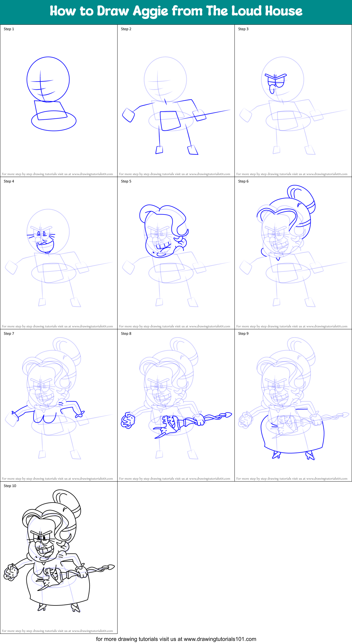 How to Draw Aggie from The Loud House Printable Step by Step