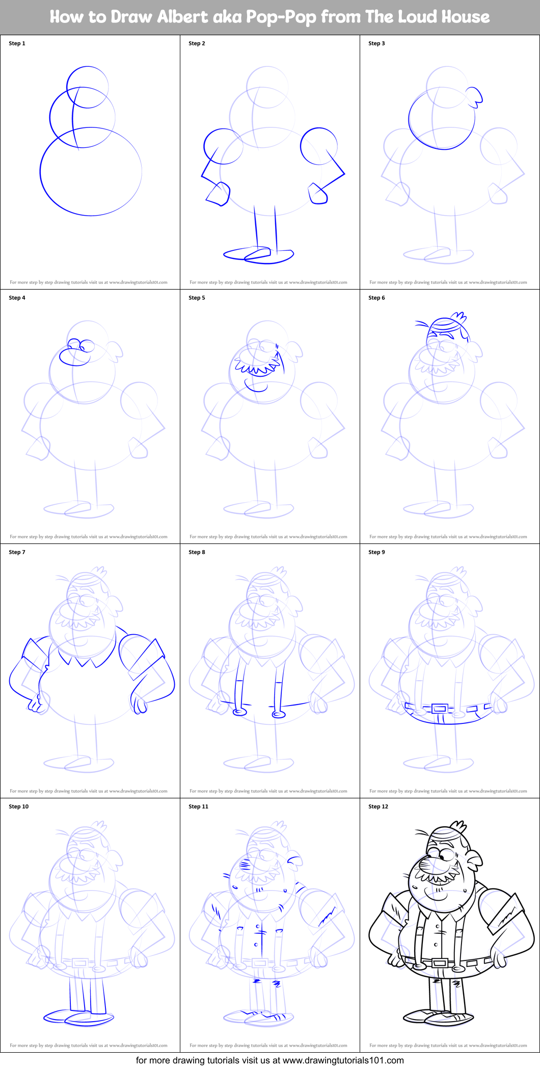 How to Draw Albert aka Pop-Pop from The Loud House Printable Step by Step