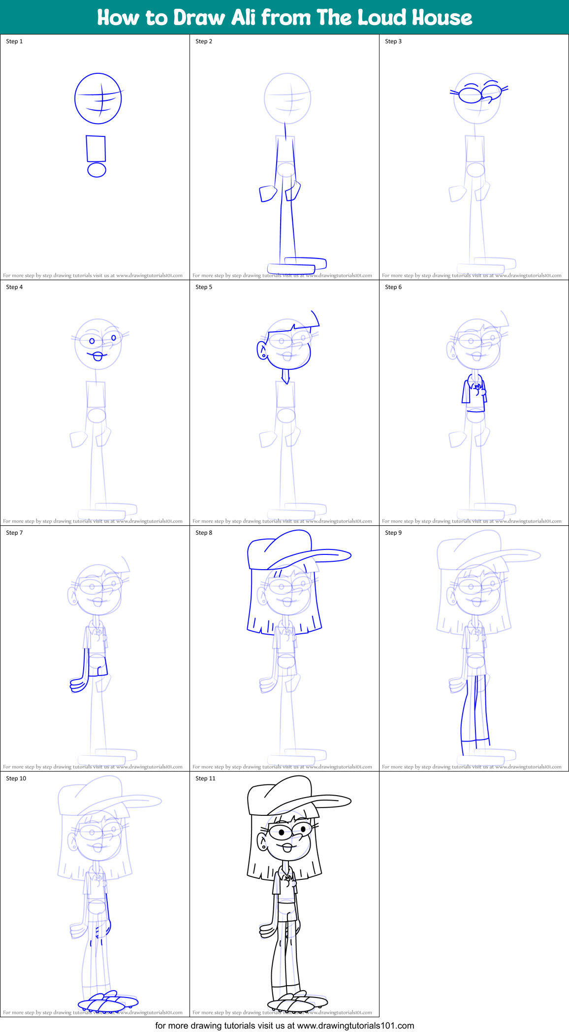 How to Draw Ali from The Loud House Printable Step by Step