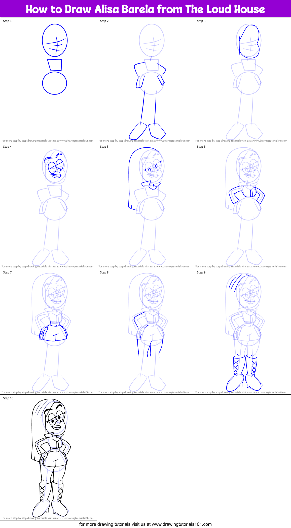 How to Draw Alisa Barela from The Loud House Printable Step by Step