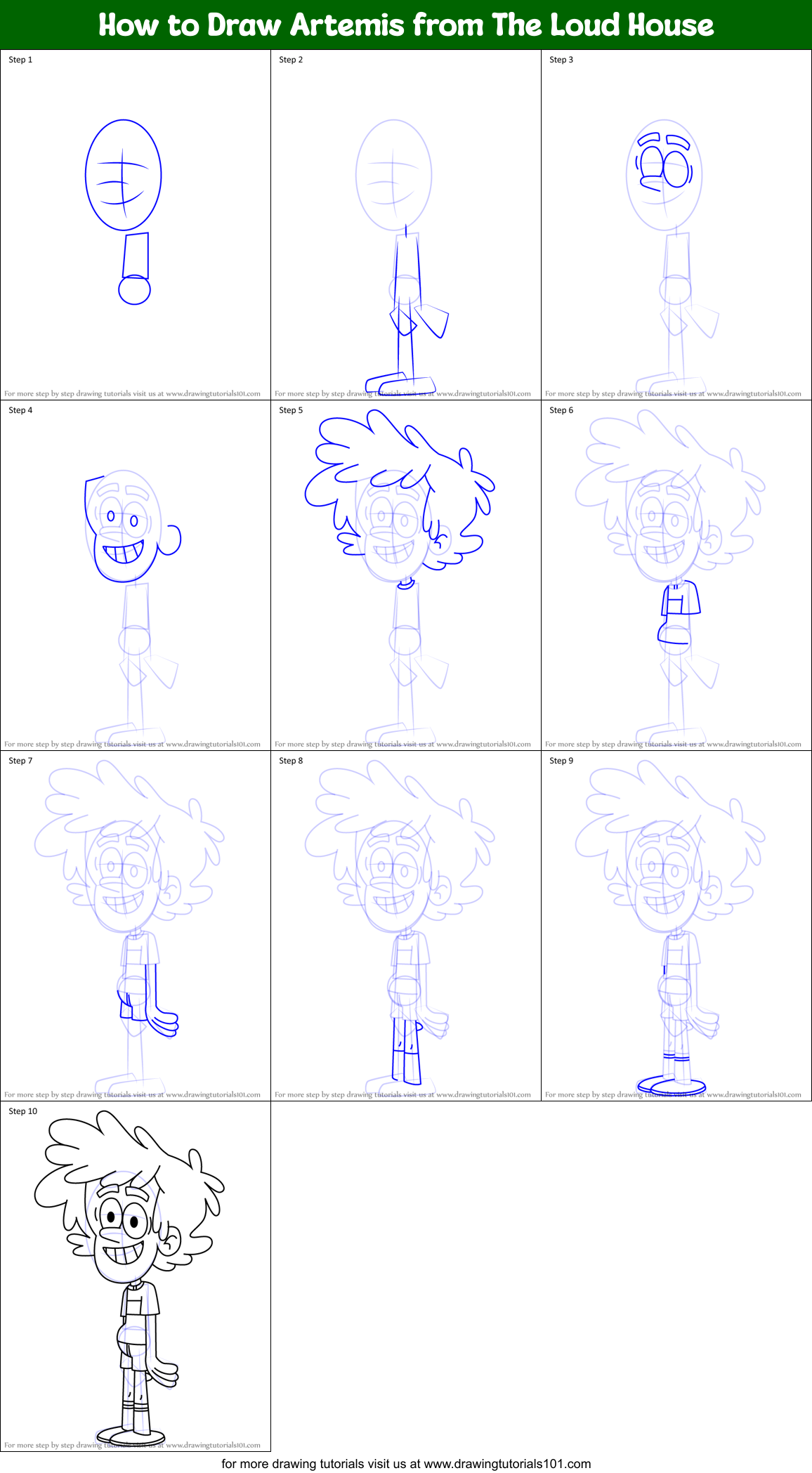How to Draw Artemis from The Loud House Printable Step by Step