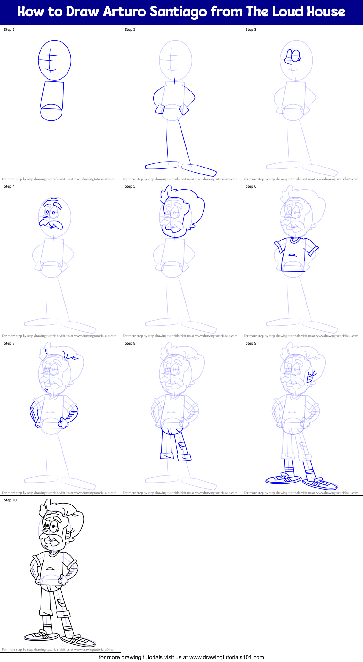 How to Draw Arturo Santiago from The Loud House Printable Step by Step