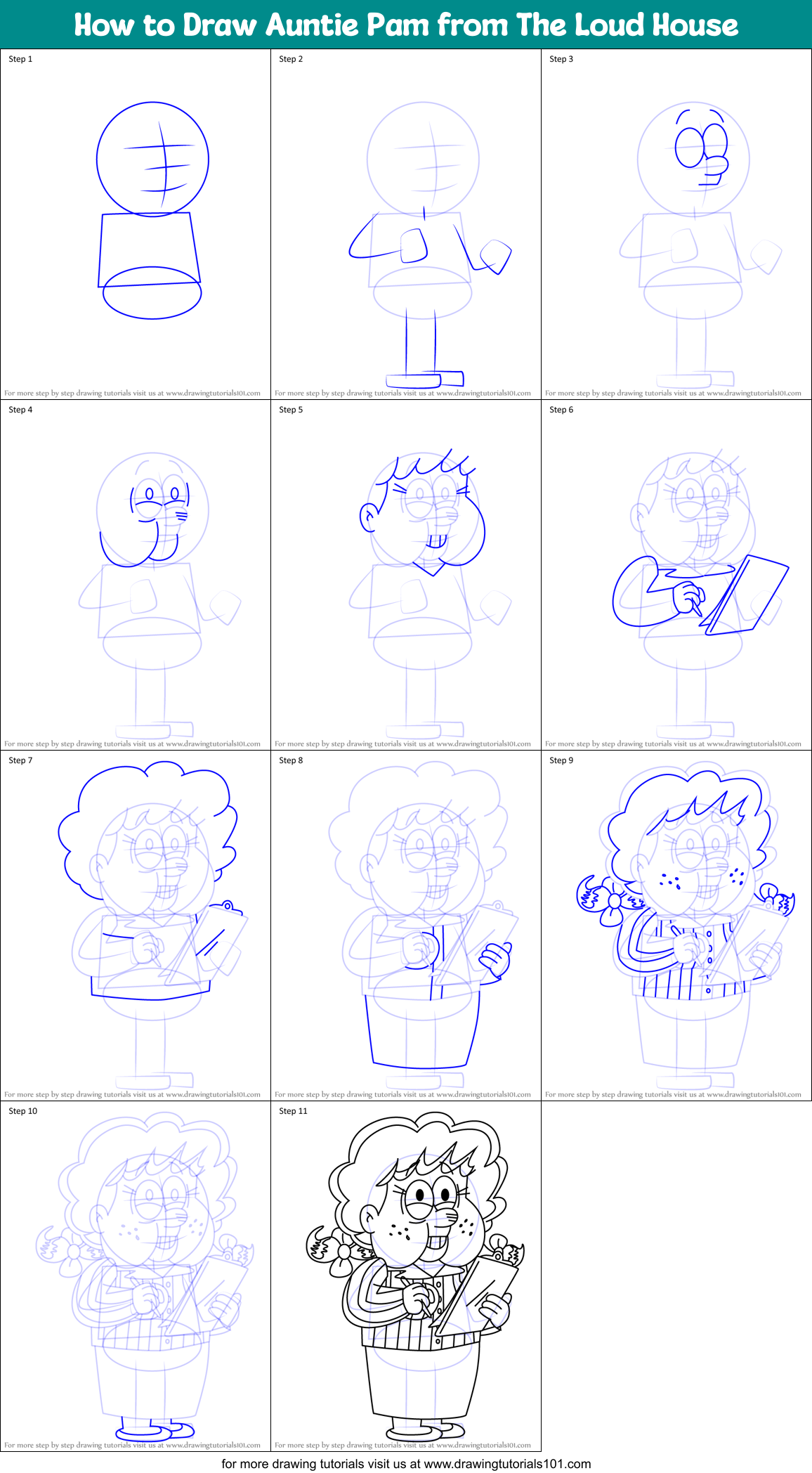 How to Draw Auntie Pam from The Loud House Printable Step by Step