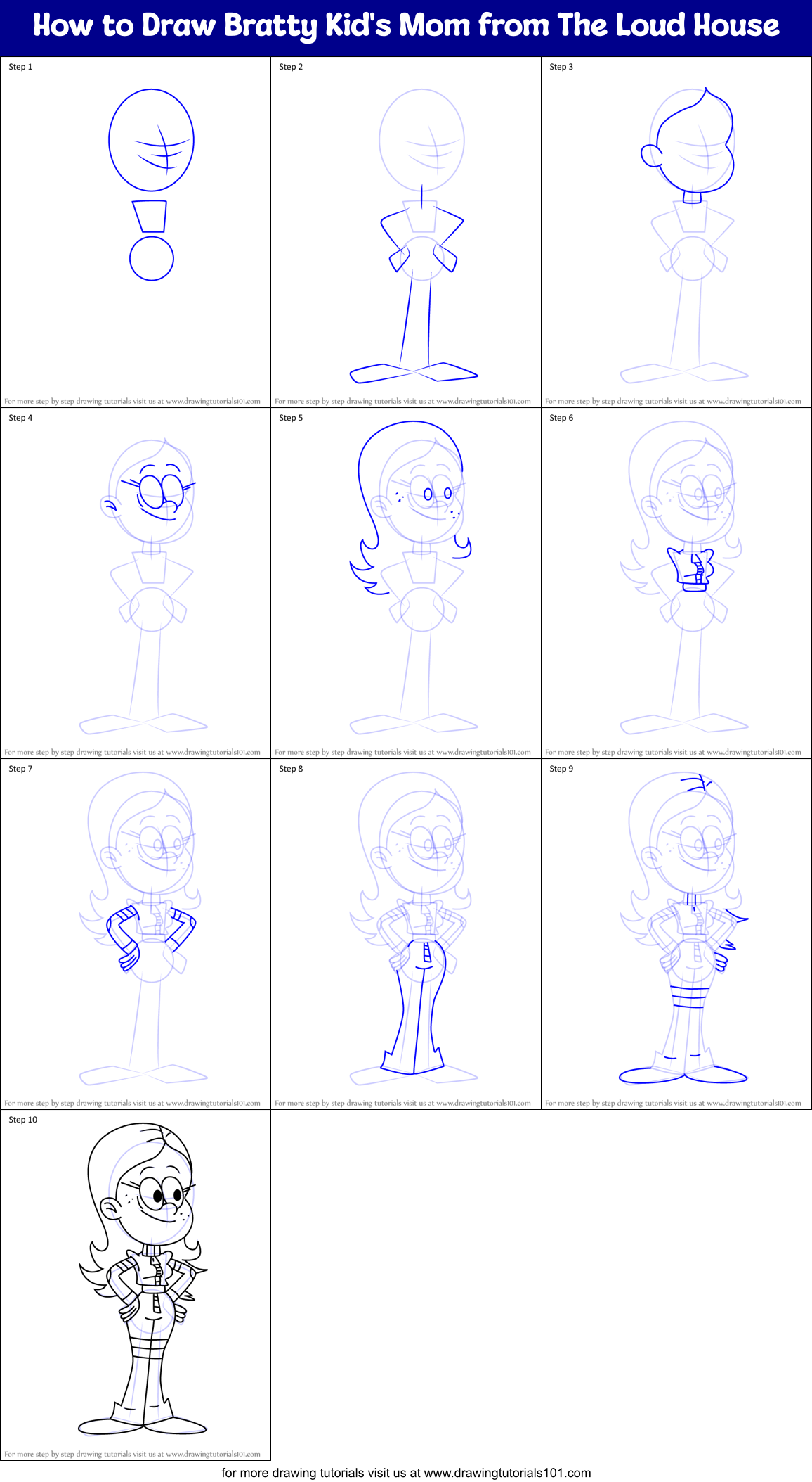 How to Draw Bratty Kid's Mom from The Loud House Printable Step by Step