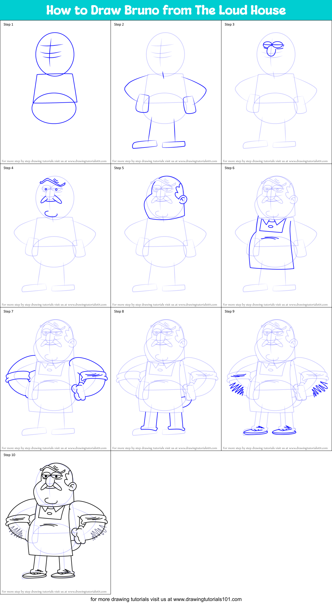 How to Draw Bruno from The Loud House Printable Step by Step