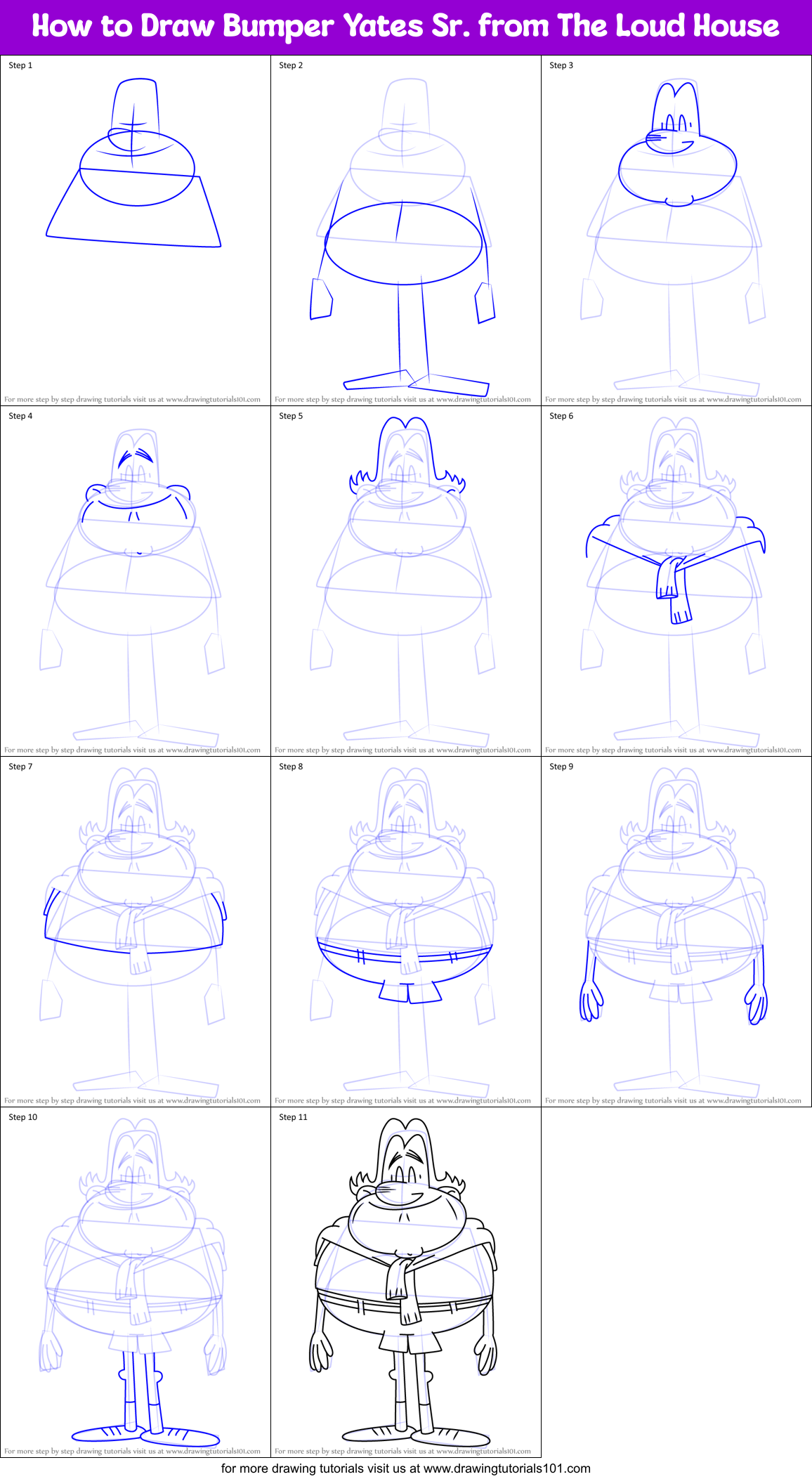 How to Draw Bumper Yates Sr. from The Loud House Printable Step by Step