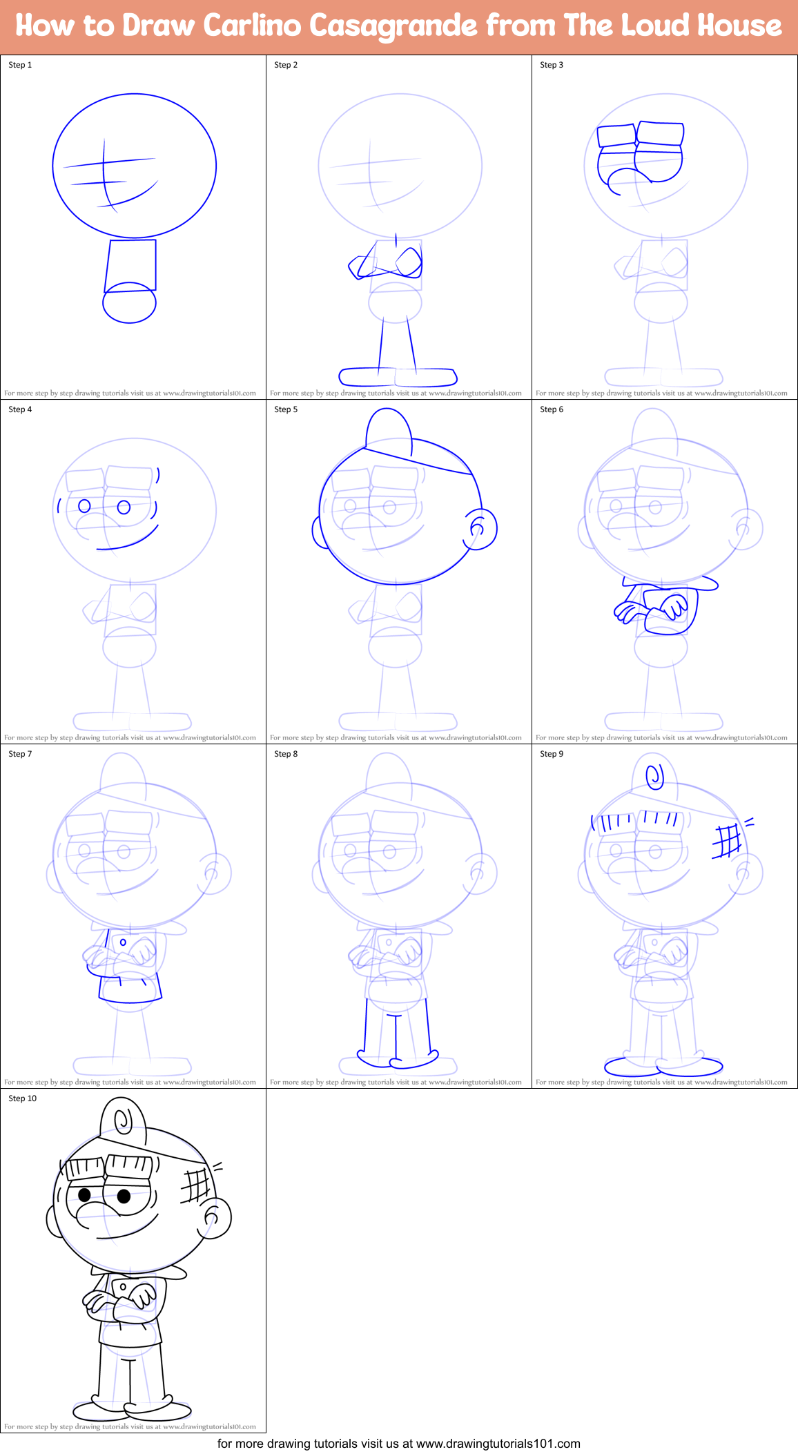 How to Draw Carlino Casagrande from The Loud House Printable Step by Step