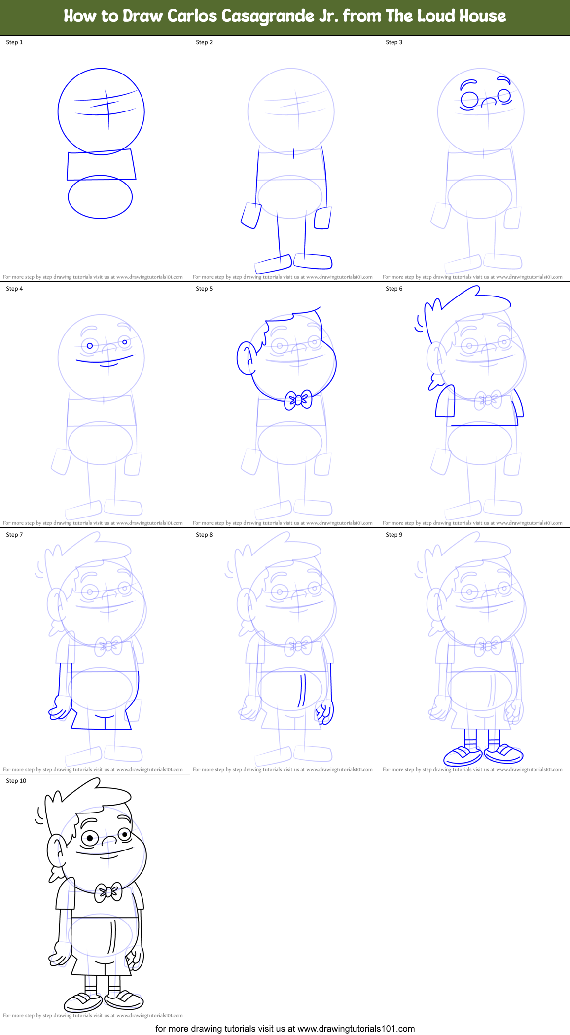 How to Draw Carlos Casagrande Jr. from The Loud House Printable Step by Step