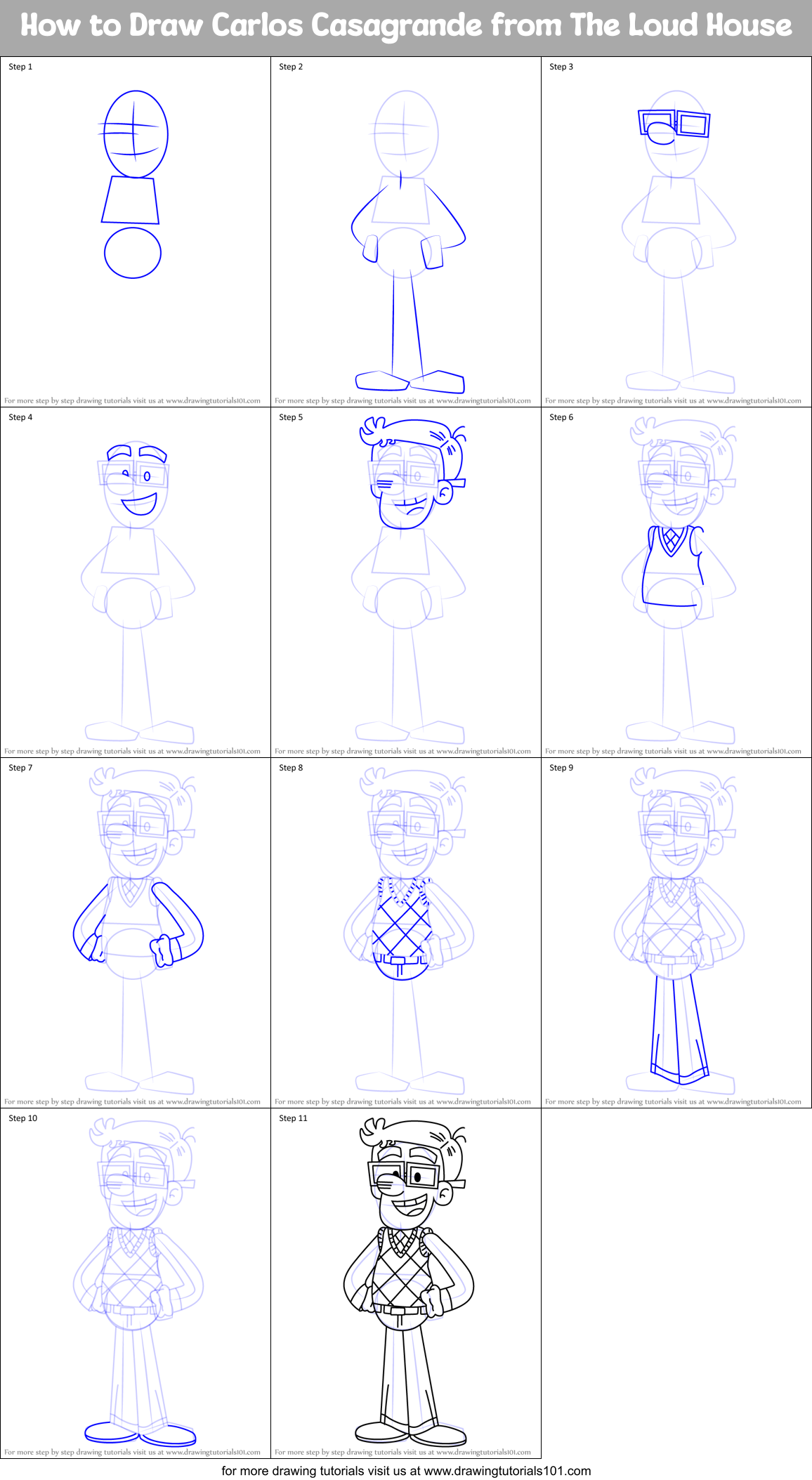 How to Draw Carlos Casagrande from The Loud House Printable Step by Step