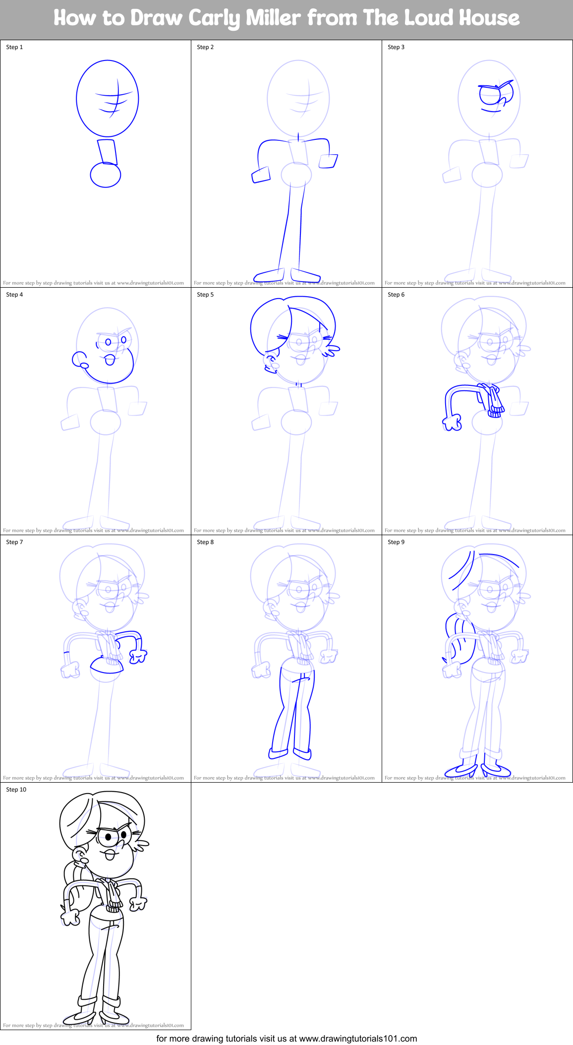How to Draw Carly Miller from The Loud House Printable Step by Step