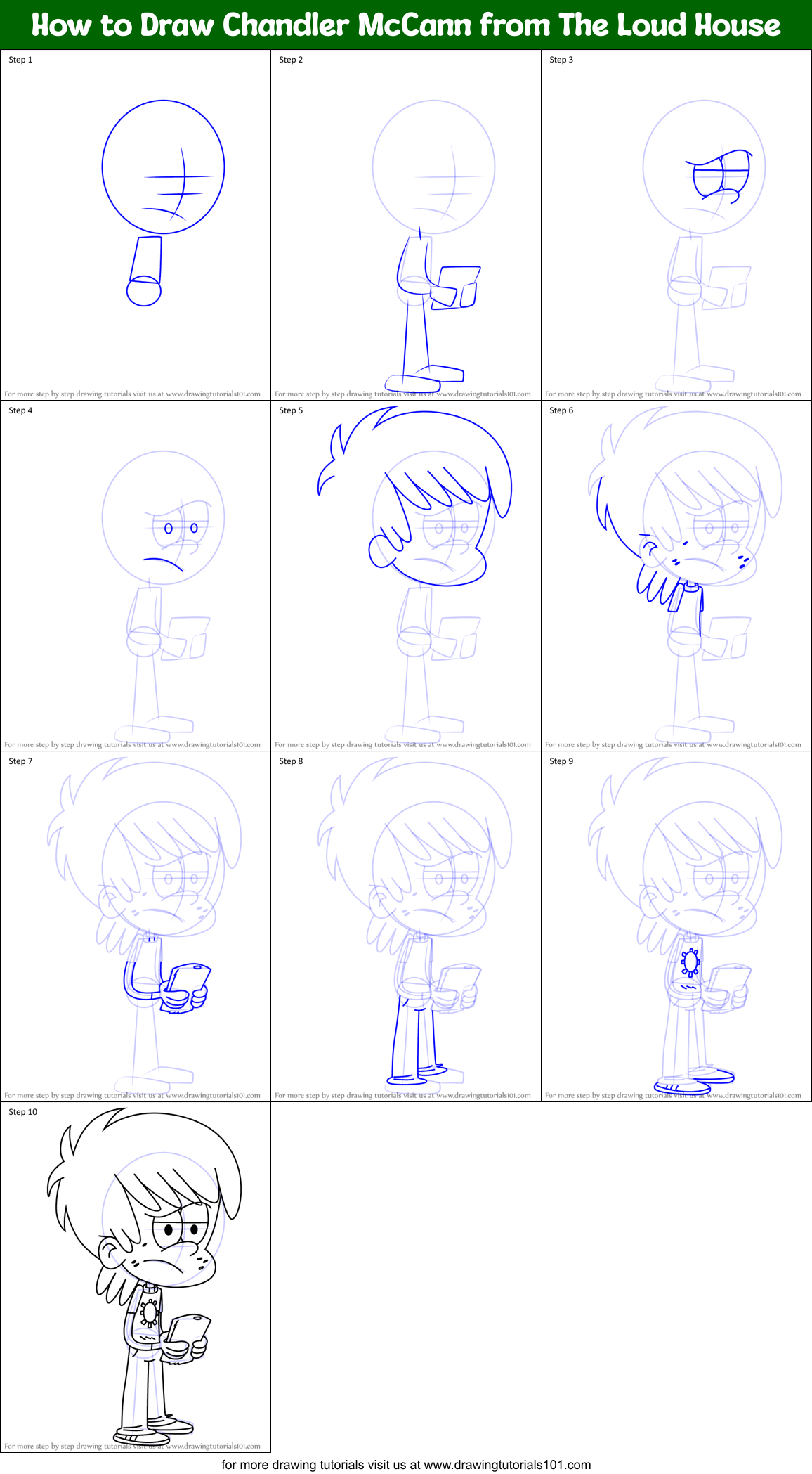 How to Draw Chandler McCann from The Loud House Printable Step by Step