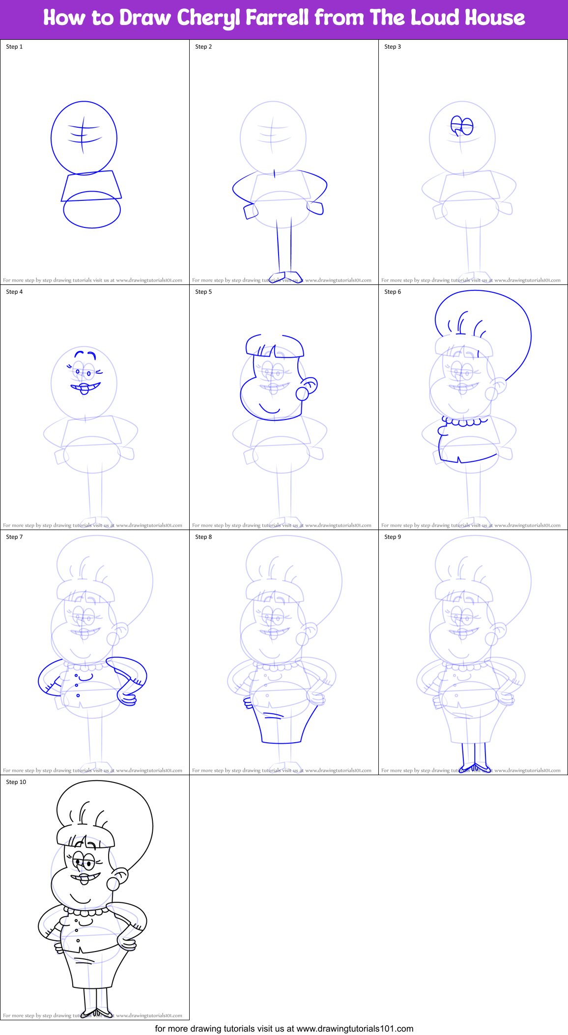 How to Draw Cheryl Farrell from The Loud House Printable Step by Step