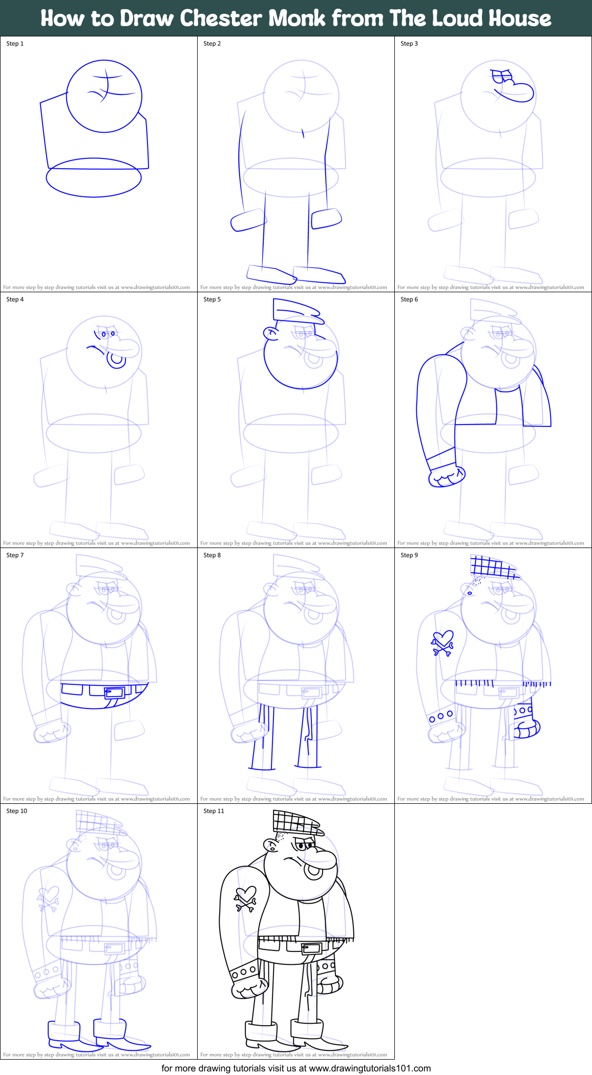 How to Draw Chester Monk from The Loud House Printable Step by Step