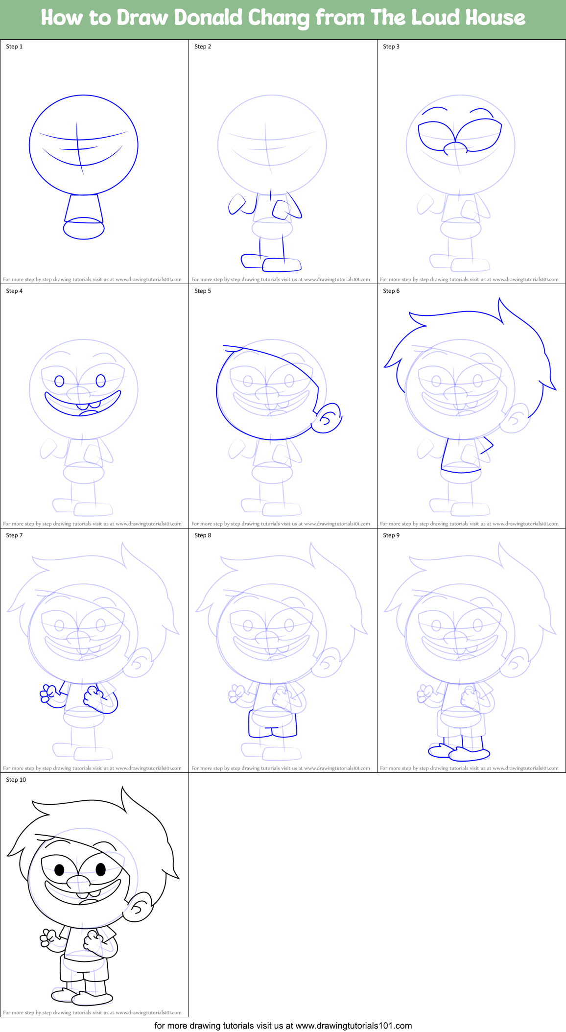 How to Draw Donald Chang from The Loud House Printable Step by Step