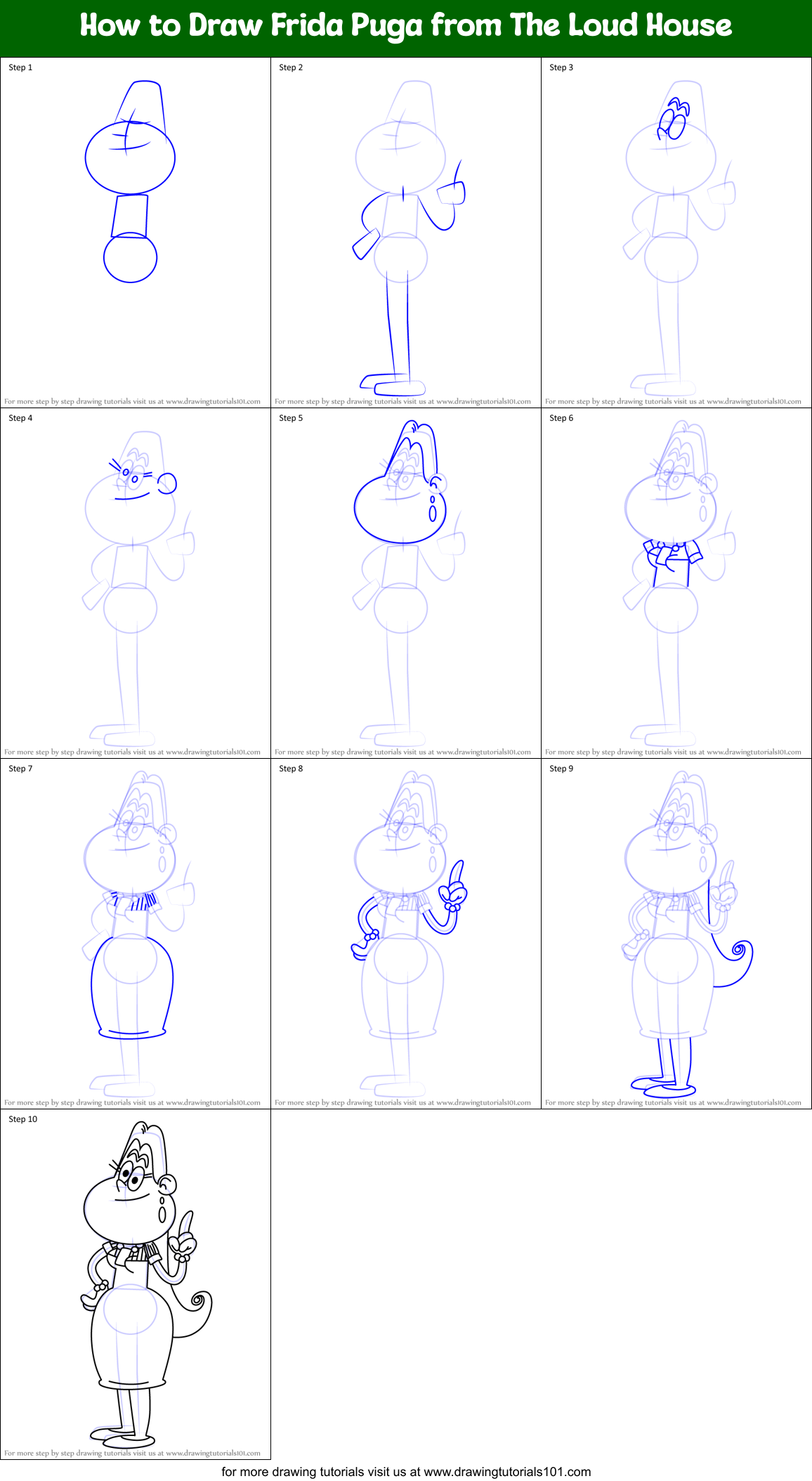 How to Draw Frida Puga from The Loud House Printable Step by Step
