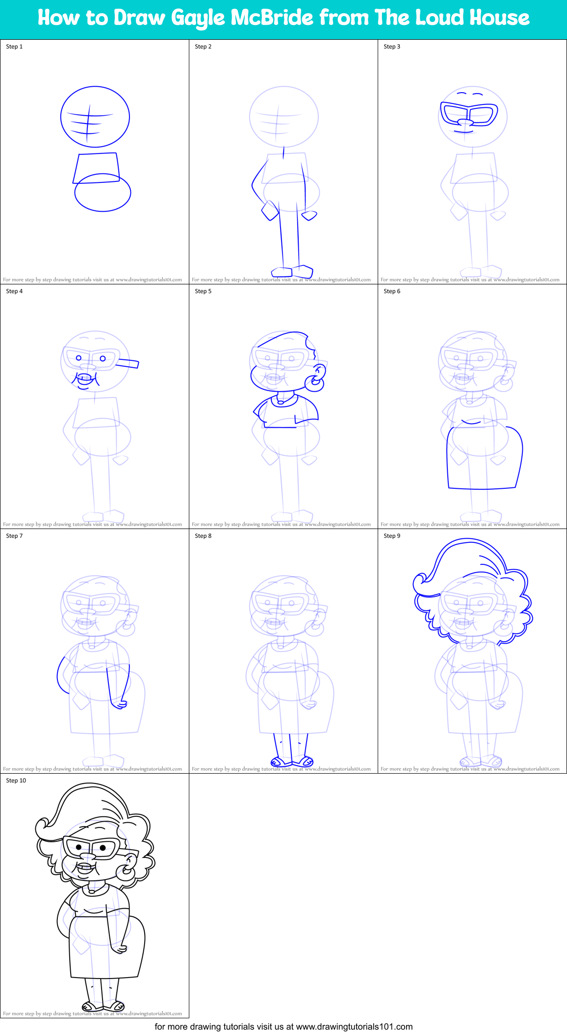How to Draw Gayle McBride from The Loud House Printable Step by Step