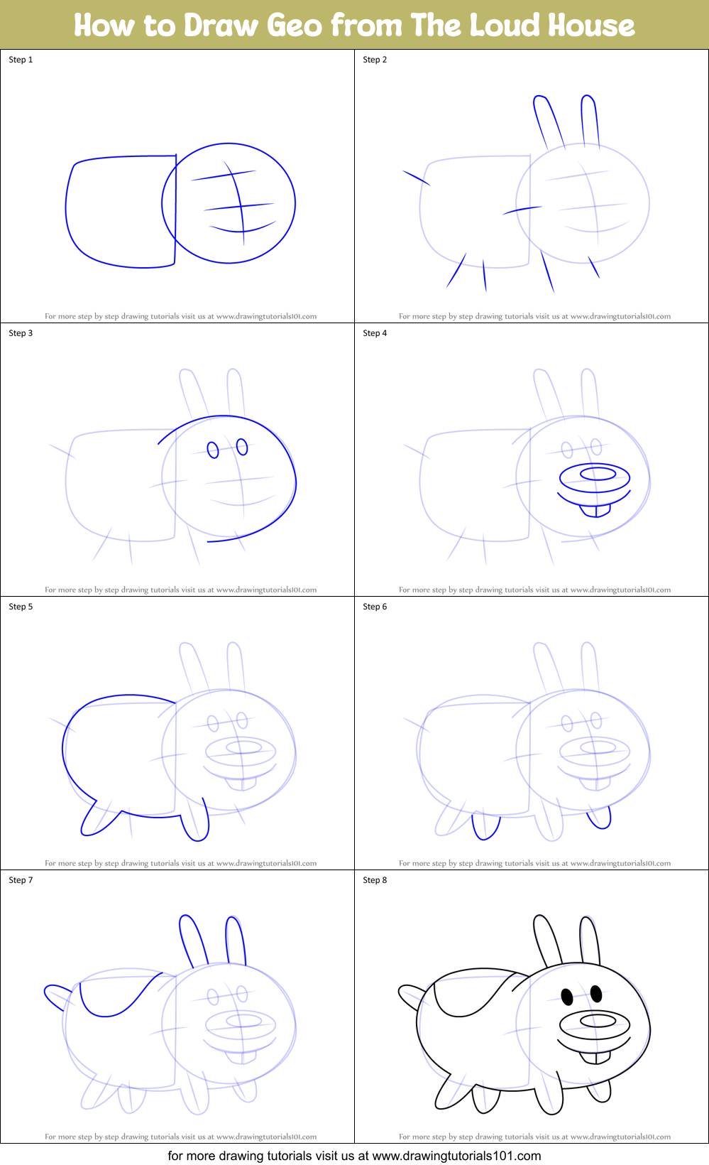 How to Draw Geo from The Loud House Printable Step by Step