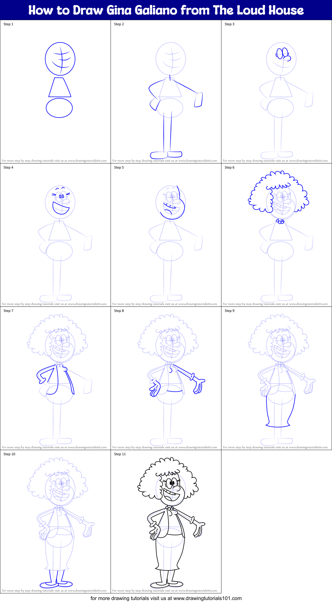 How to Draw Gina Galiano from The Loud House Printable Step by Step