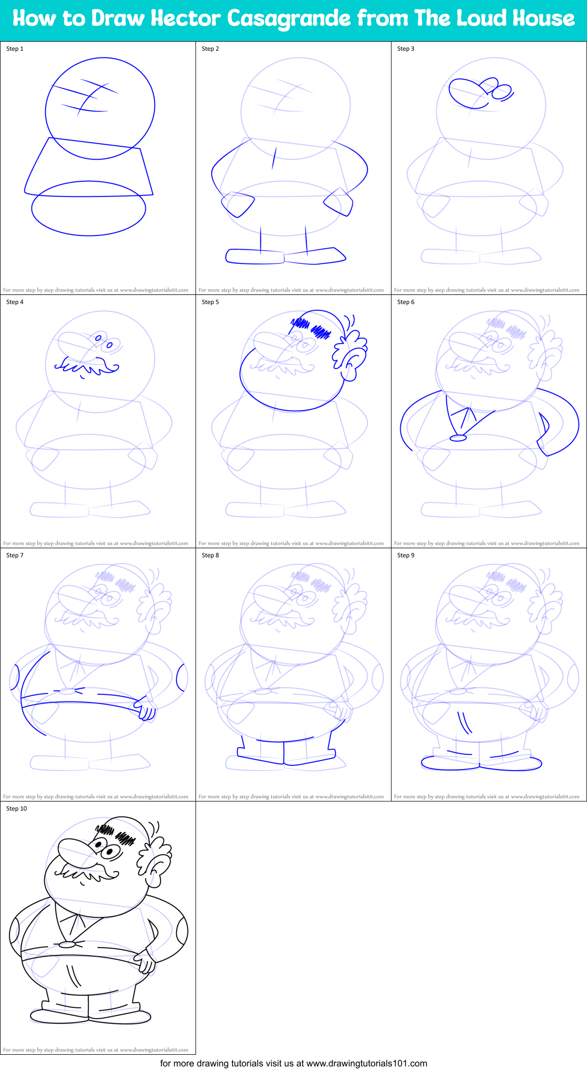 How to Draw Hector Casagrande from The Loud House Printable Step by Step