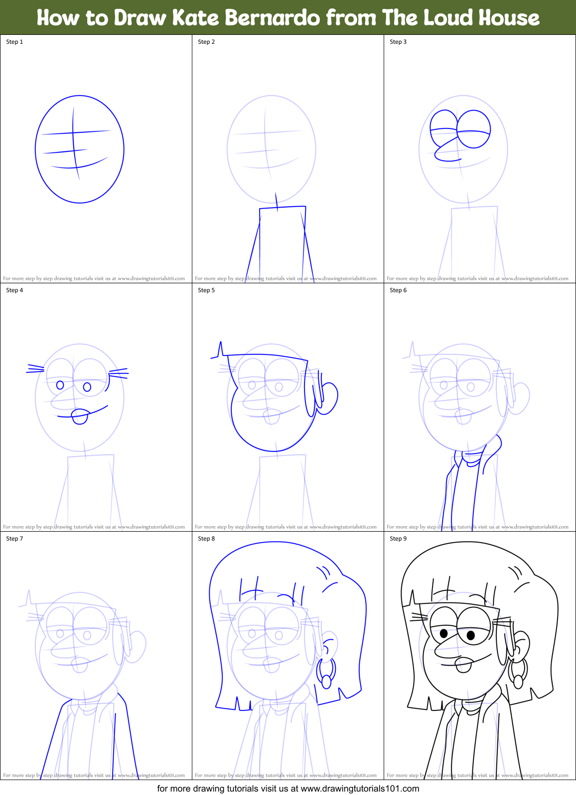 How to Draw Kate Bernardo from The Loud House Printable Step by Step