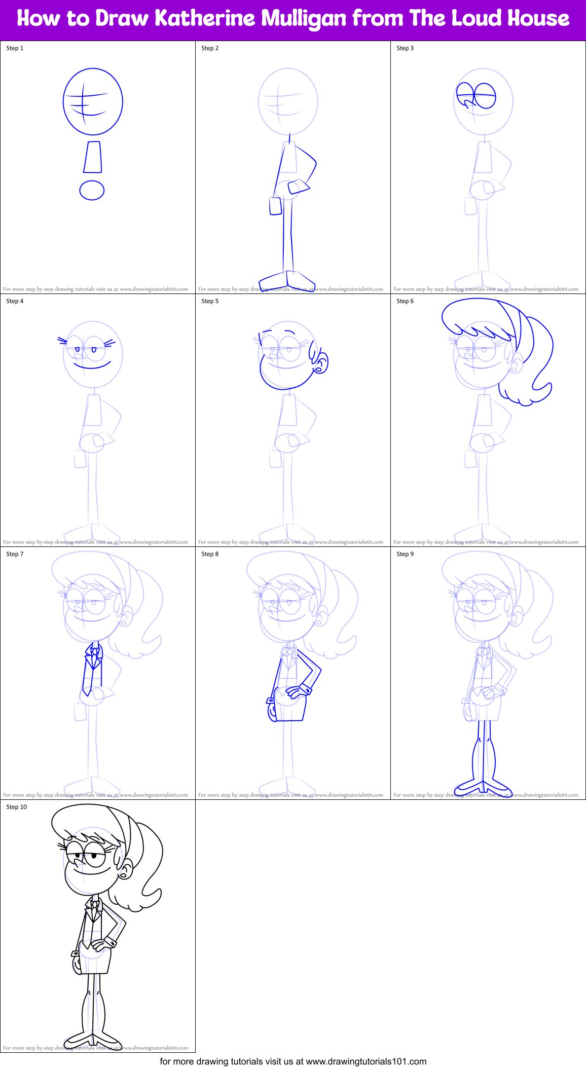 How to Draw Katherine Mulligan from The Loud House Printable Step by Step