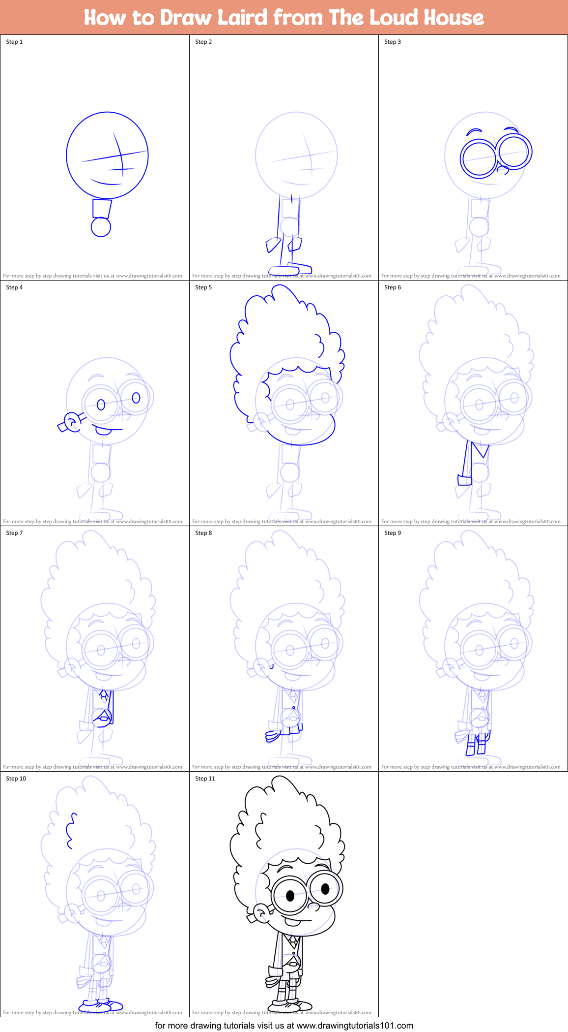 How to Draw Laird from The Loud House Printable Step by Step