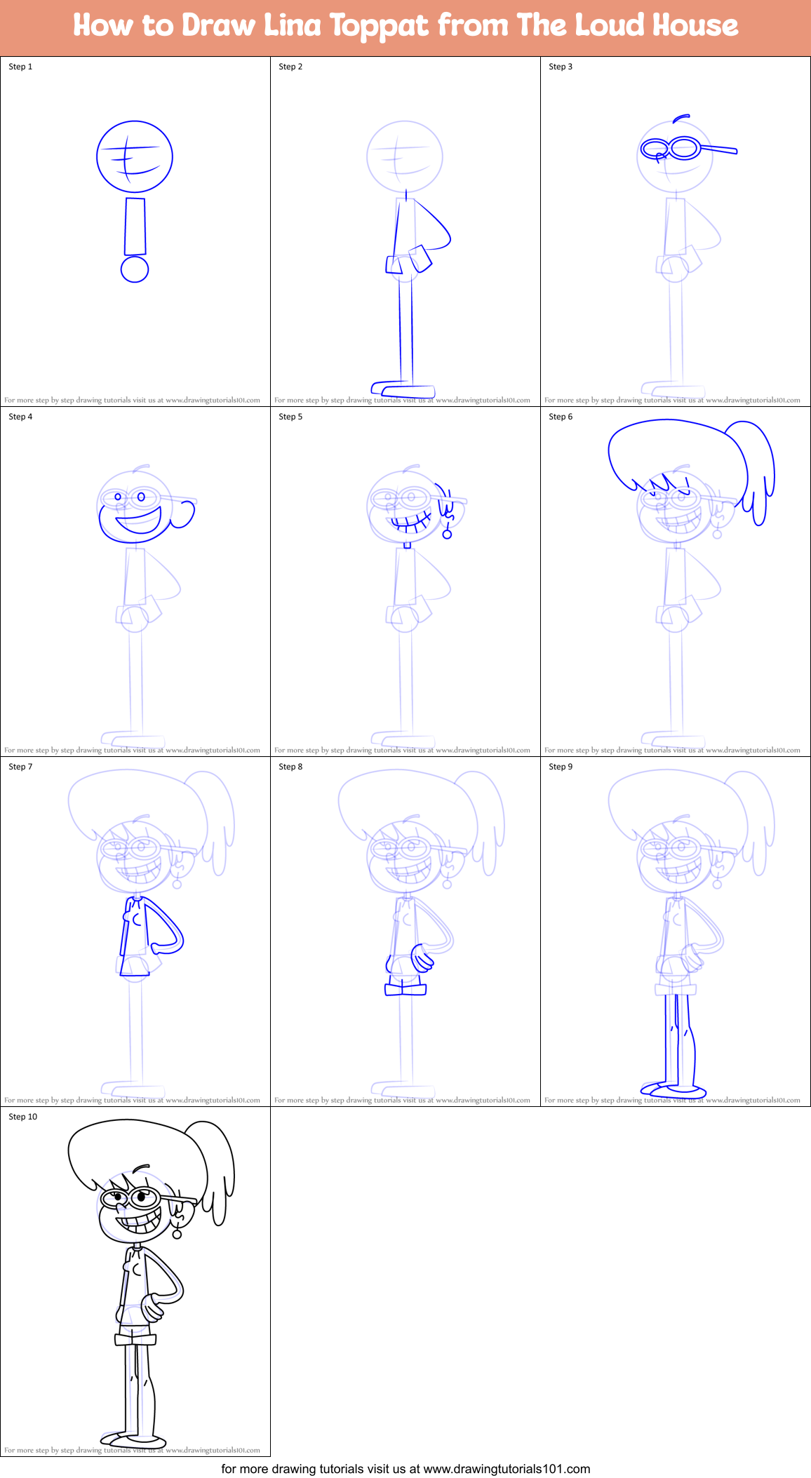 How to Draw Lina Toppat from The Loud House Printable Step by Step
