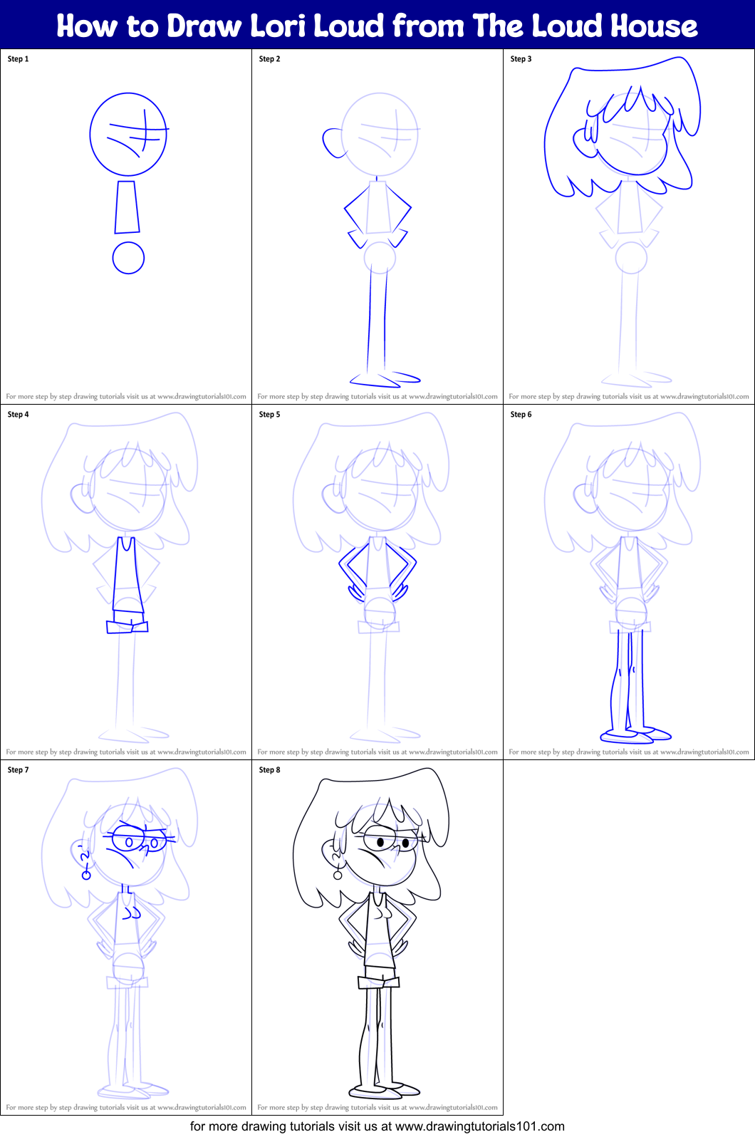 How to Draw Lori Loud from The Loud House Printable Step by Step