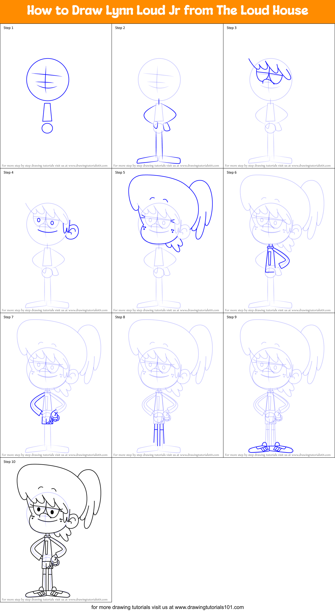 How to Draw Lynn Loud Jr from The Loud House Printable Step by Step