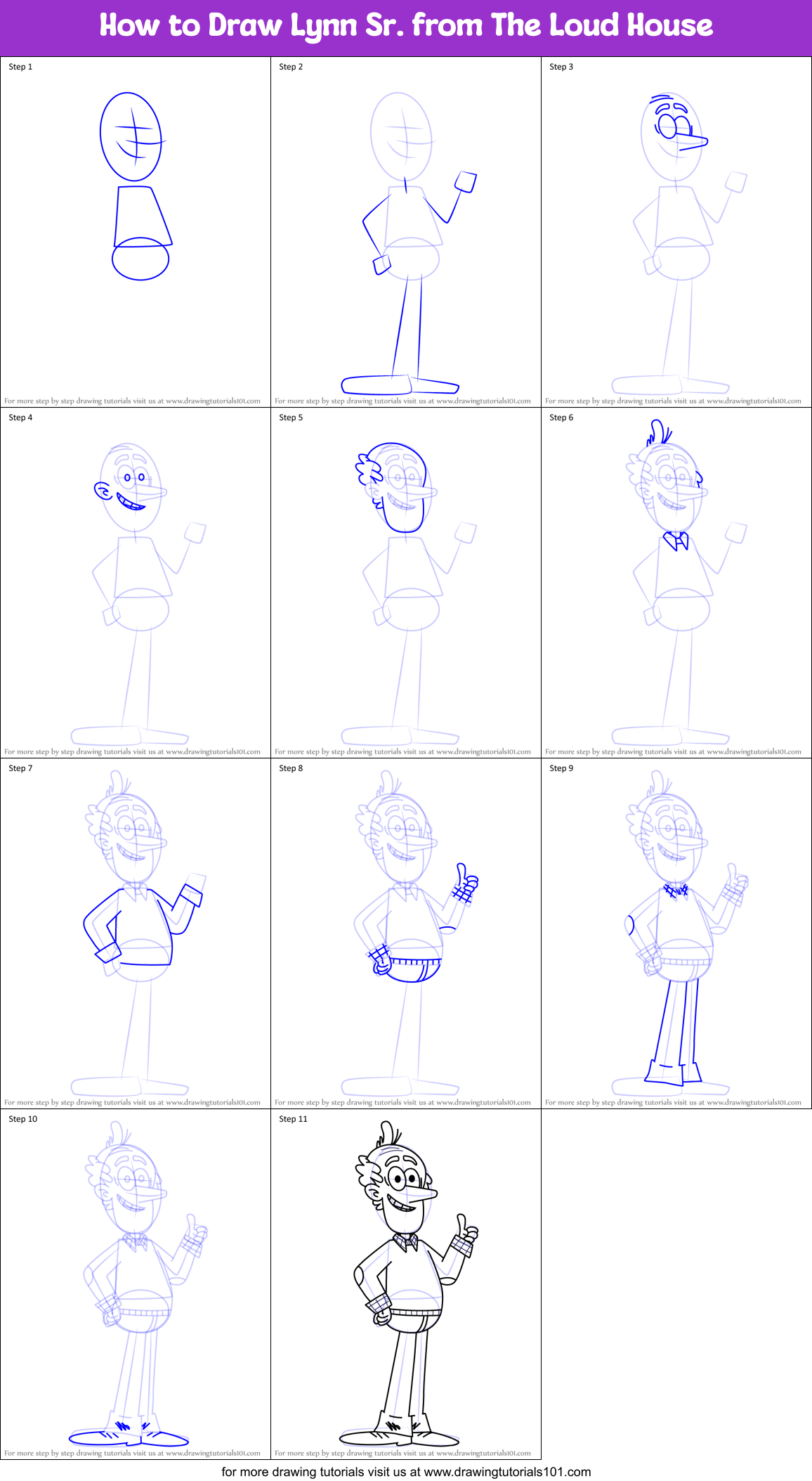 How to Draw Lynn Sr. from The Loud House Printable Step by Step