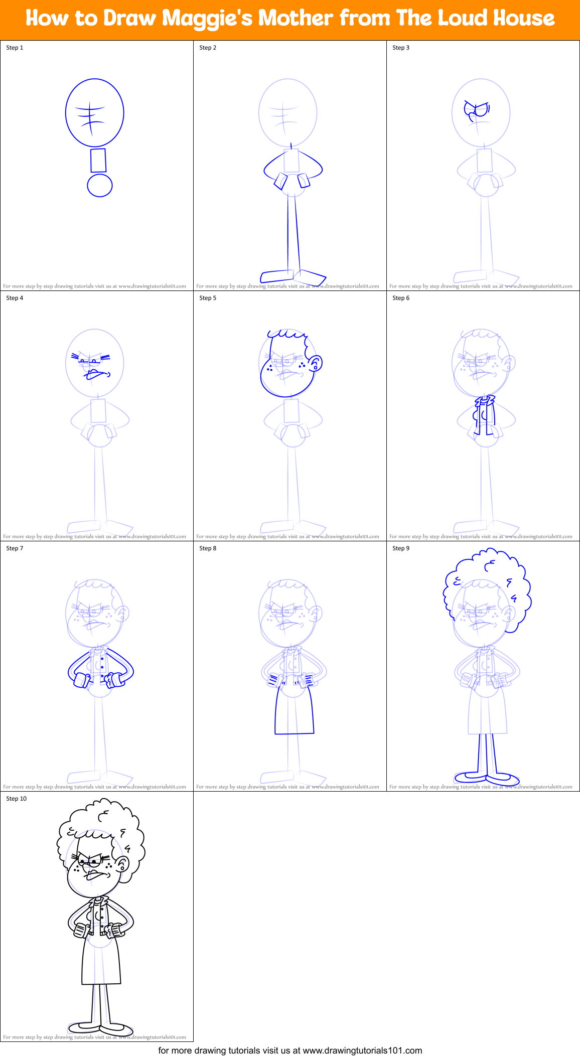 How to Draw Maggie's Mother from The Loud House Printable Step by Step