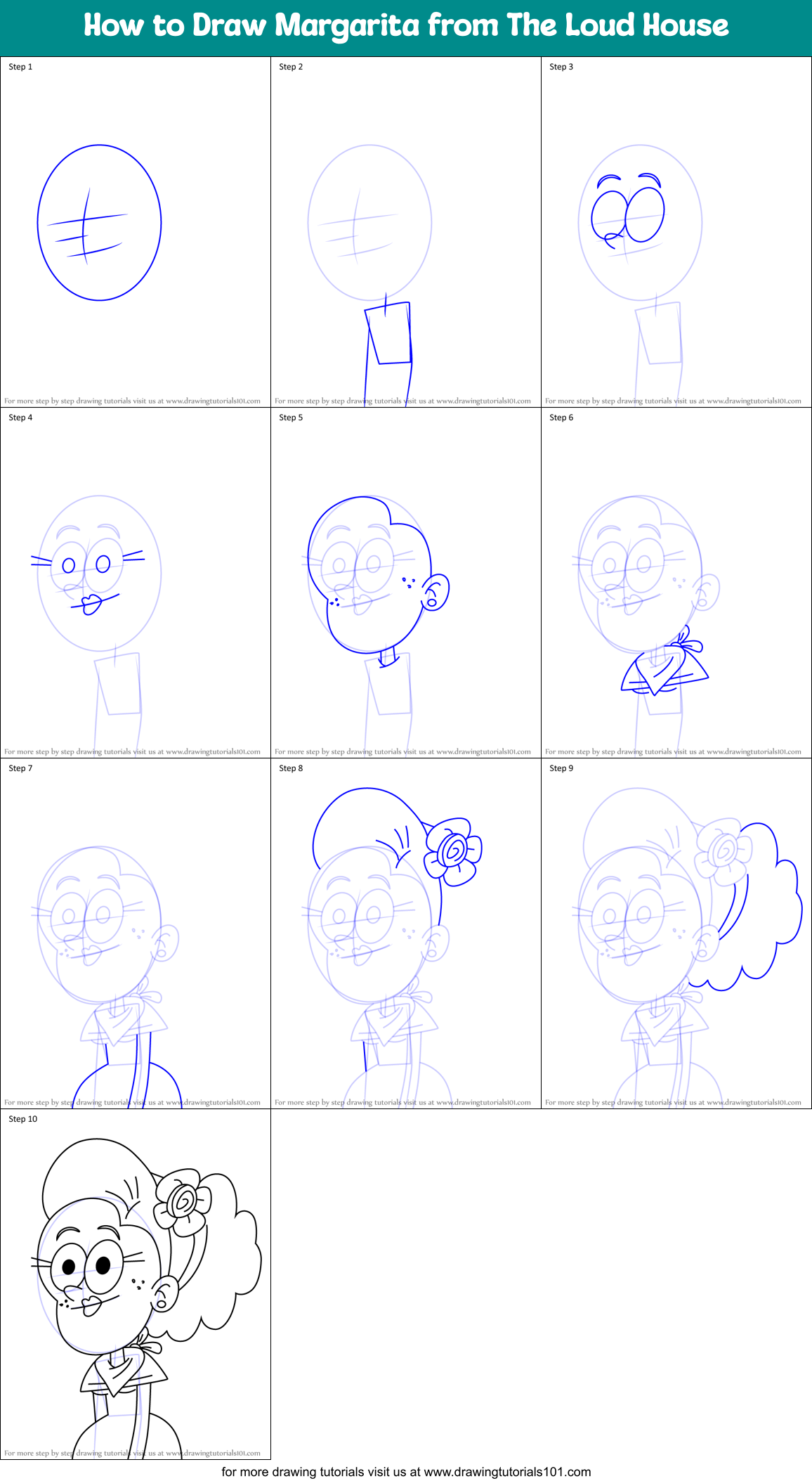 How to Draw Margarita from The Loud House Printable Step by Step