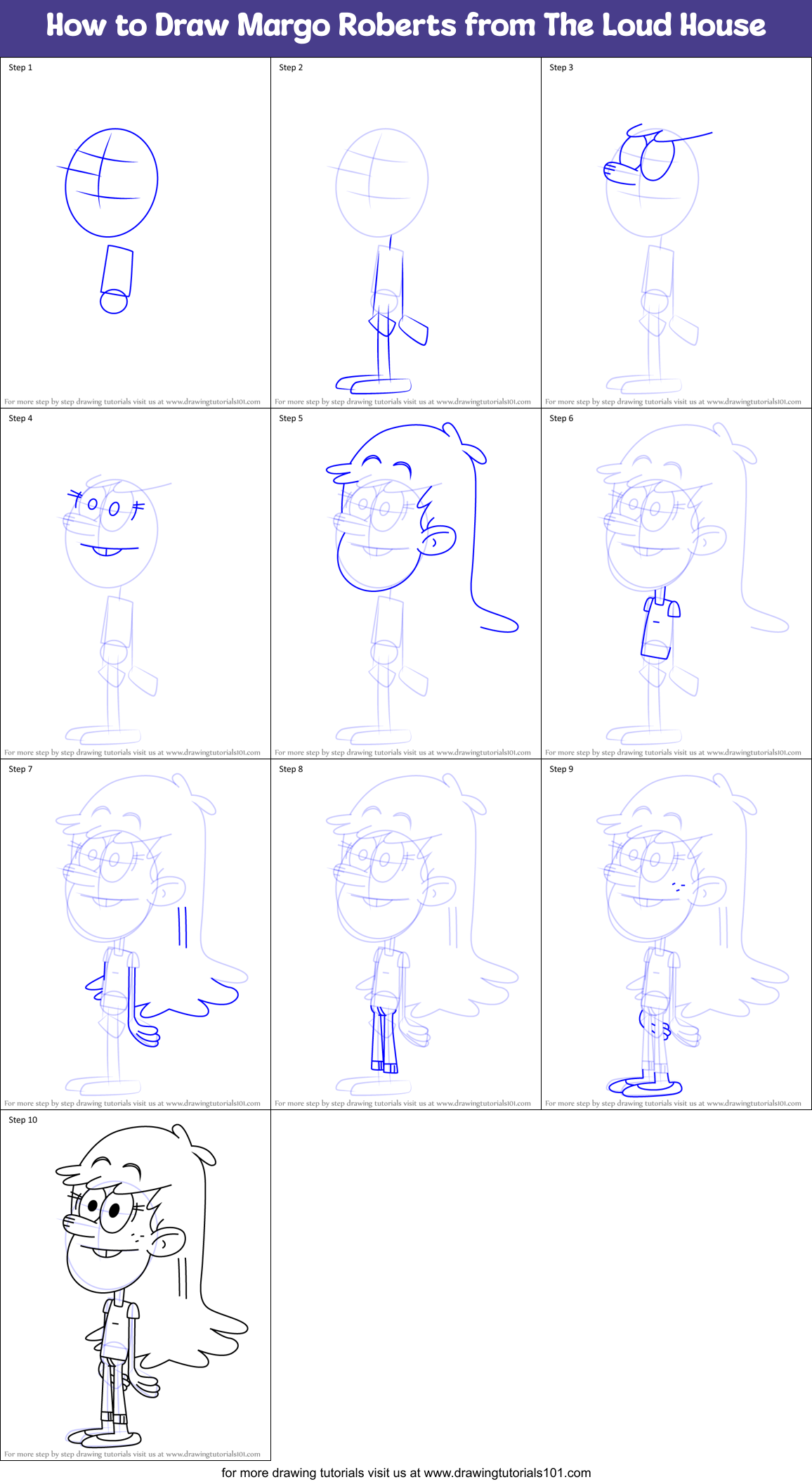 How to Draw Margo Roberts from The Loud House Printable Step by Step