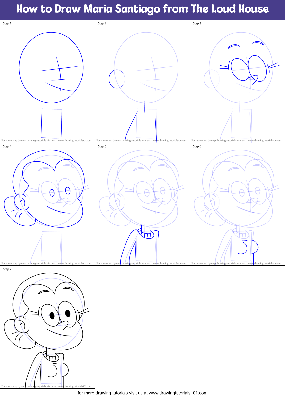 How to Draw Maria Santiago from The Loud House Printable Step by Step