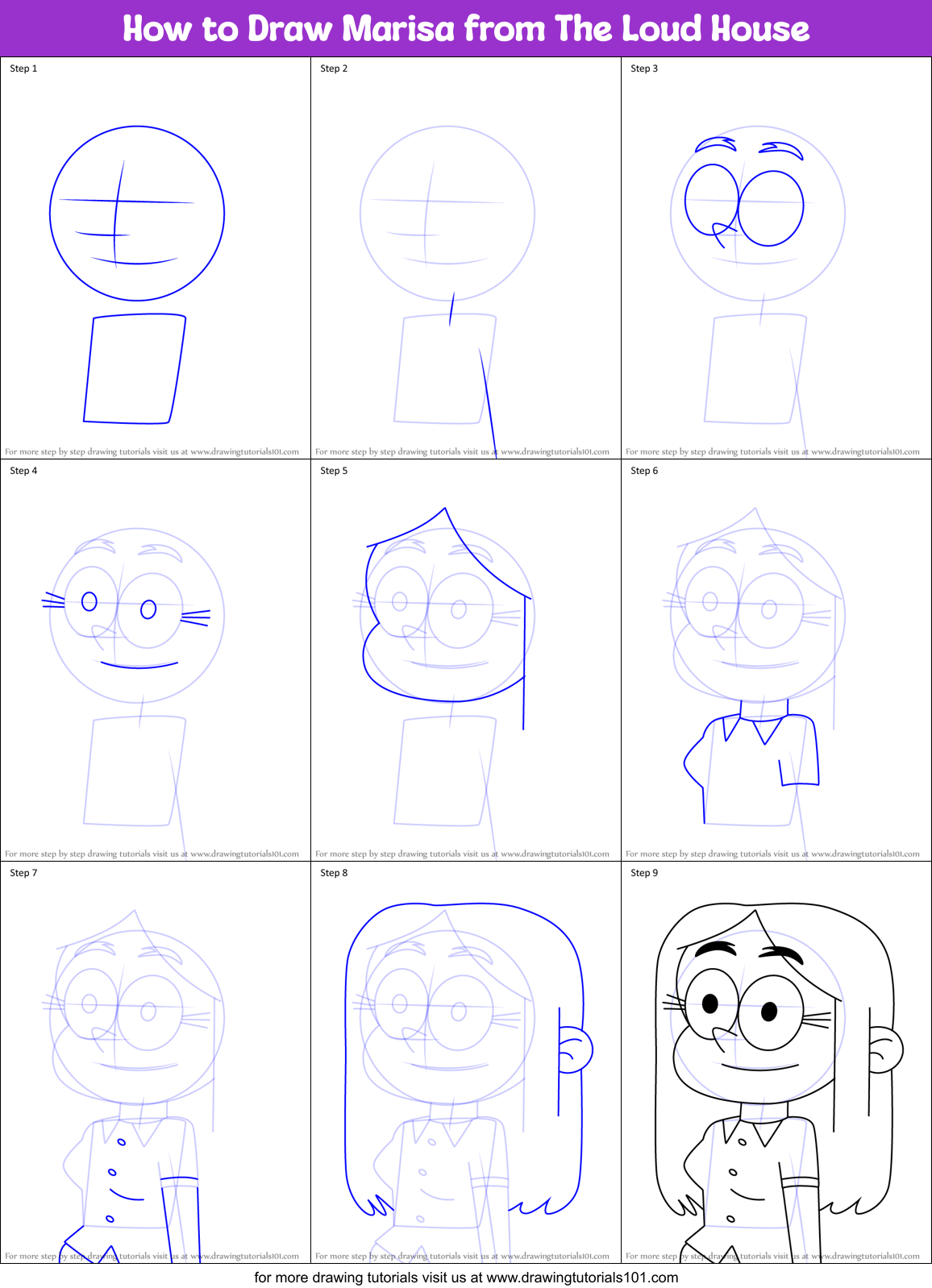 How to Draw Marisa from The Loud House Printable Step by Step